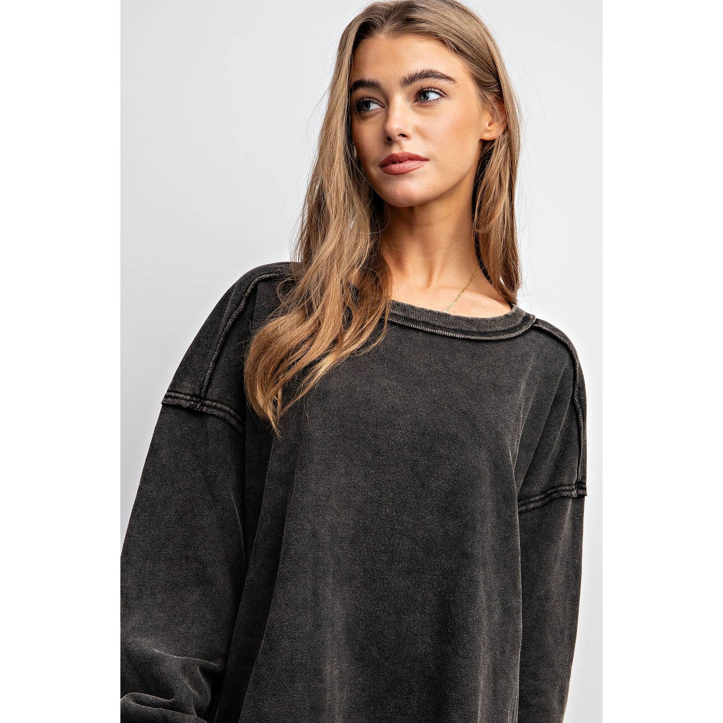 WASHED RELAXED FIT LONG DRESS: Black