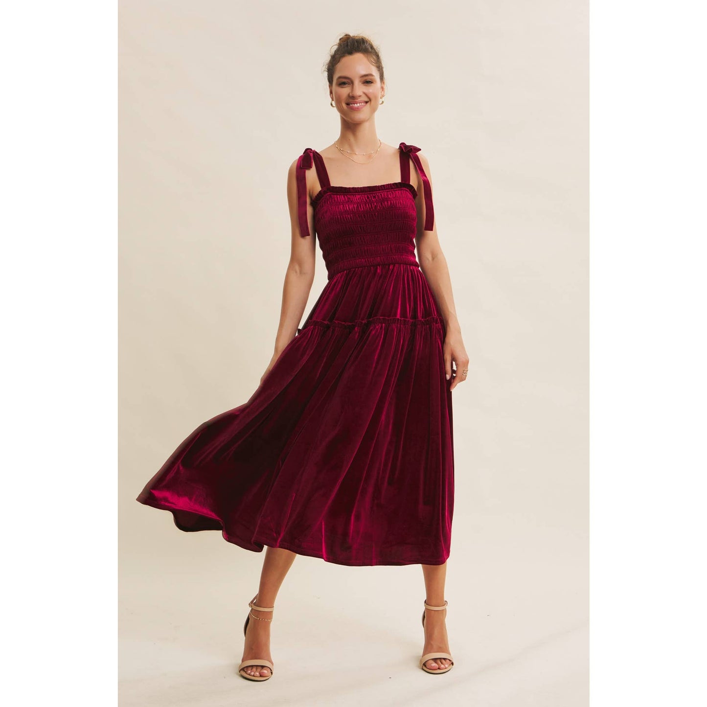 CANDACE- Velvet Smocked Midi Dress