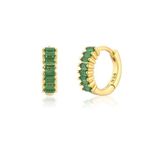 BAGUETTE CUT GREEN HUGGIE EARRINGS
