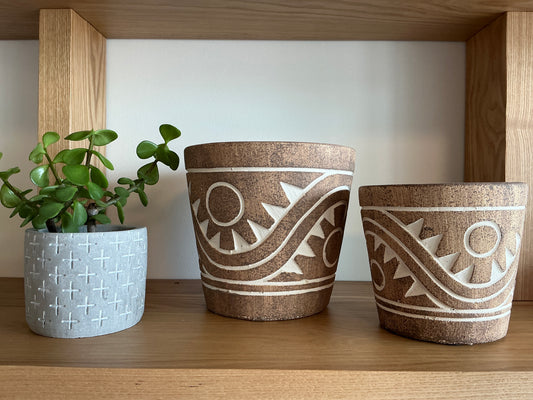 Small Planter Pot: Light with design, set of 2