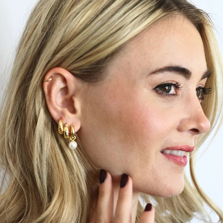 Pearl Charm Gold Hoop Earrings