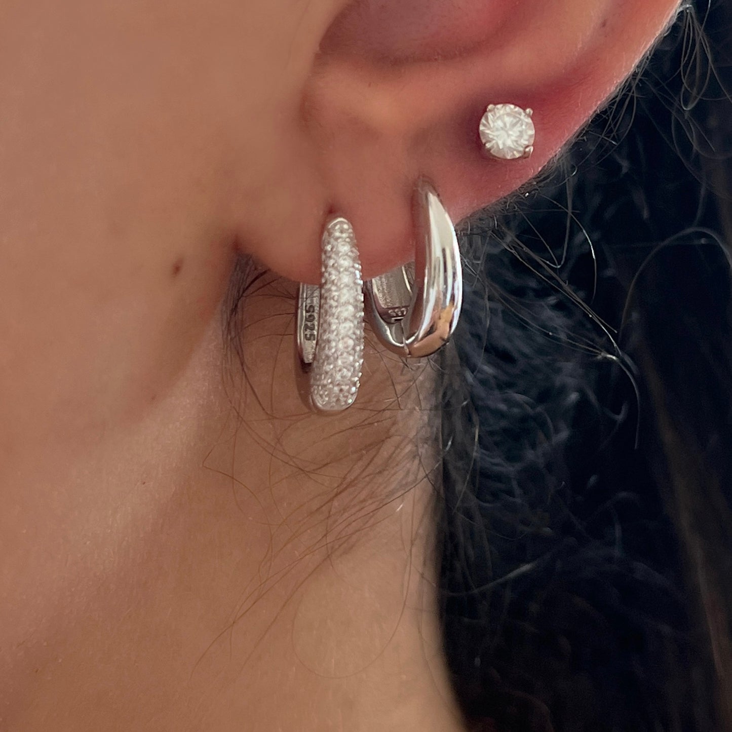 Celine Dome Hoop Earrings - Silver