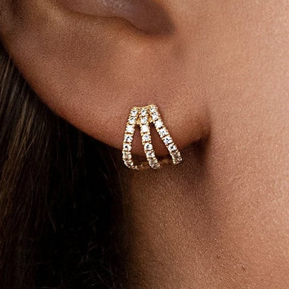 Trio Pavé Claw Huggie Earrings