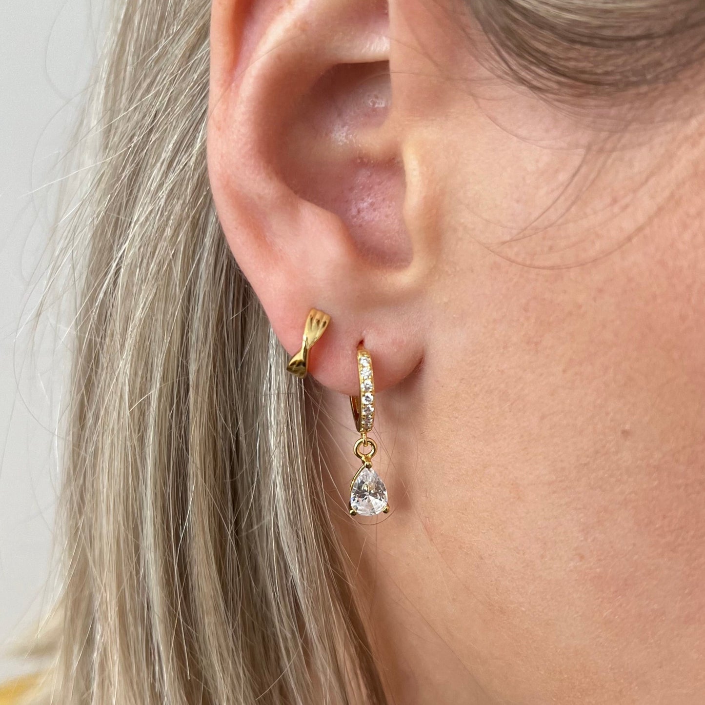 Pear Cut Drop Huggie Earrings