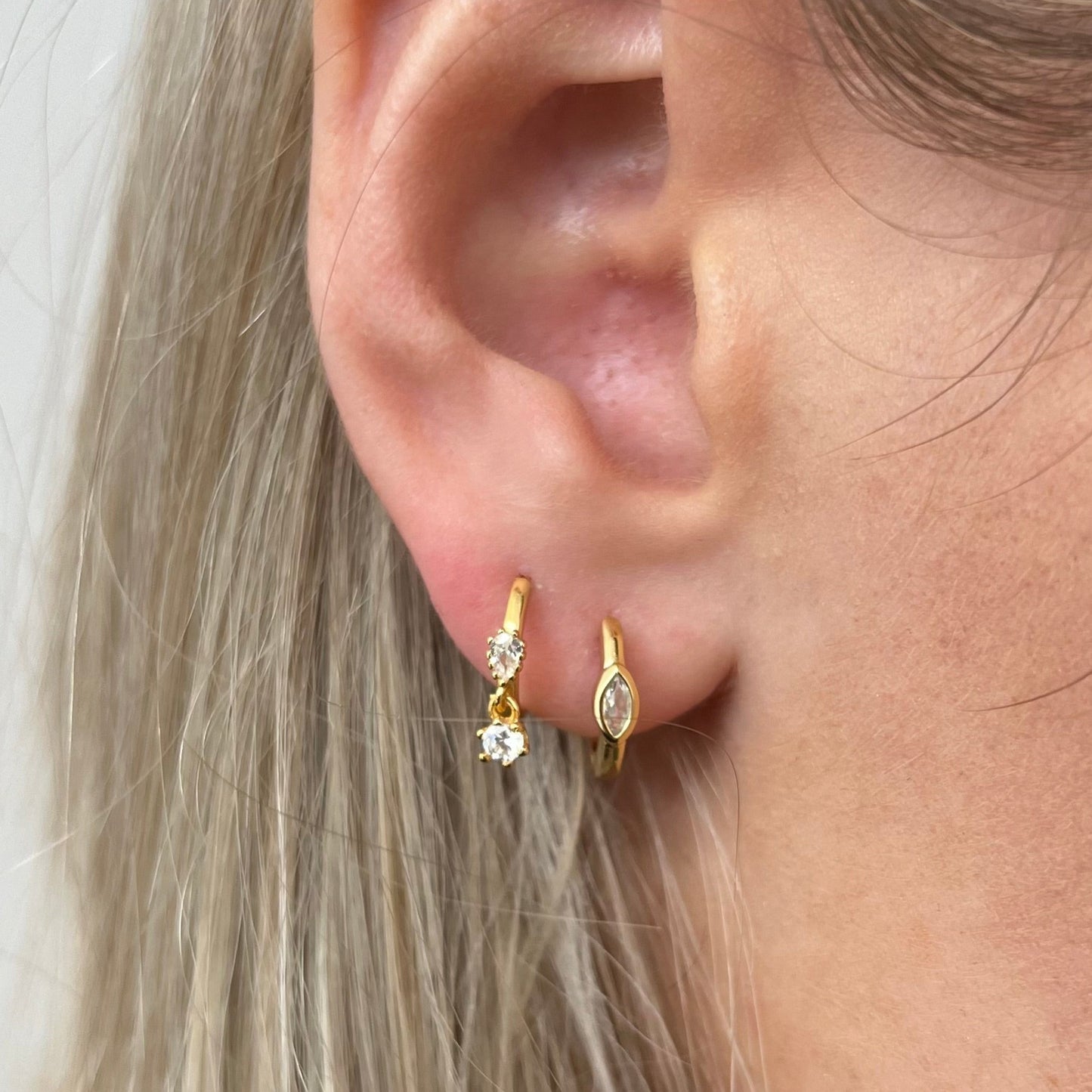 Oval Cut Huggie Hoop Earrings
