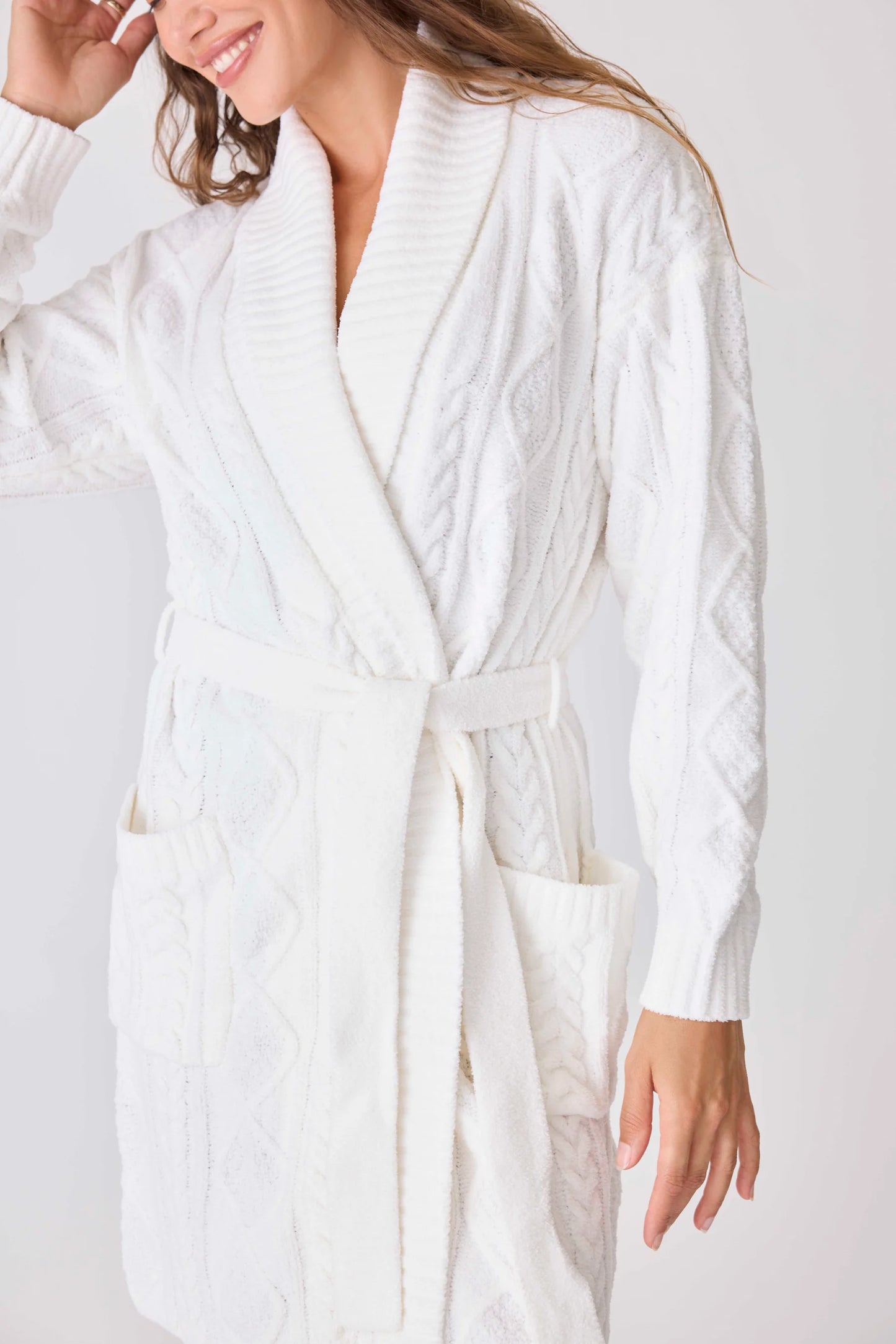 Chenille Cable Knit Shawl Collar Robe