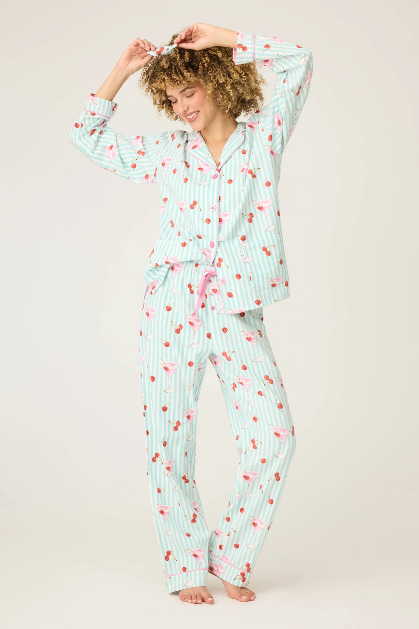 Ma Cherie Cherry Print 3-Piece Flannel PJ Set