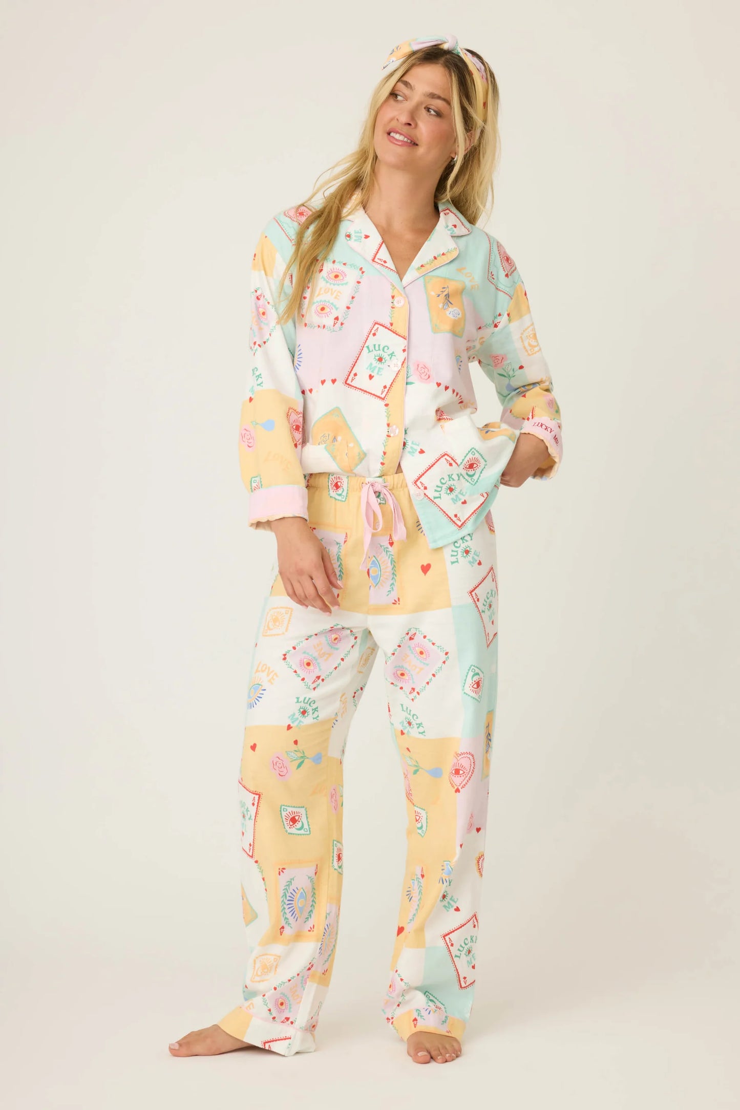 Lucky Me Tarot Card Print 3-Piece Flannel PJ Set