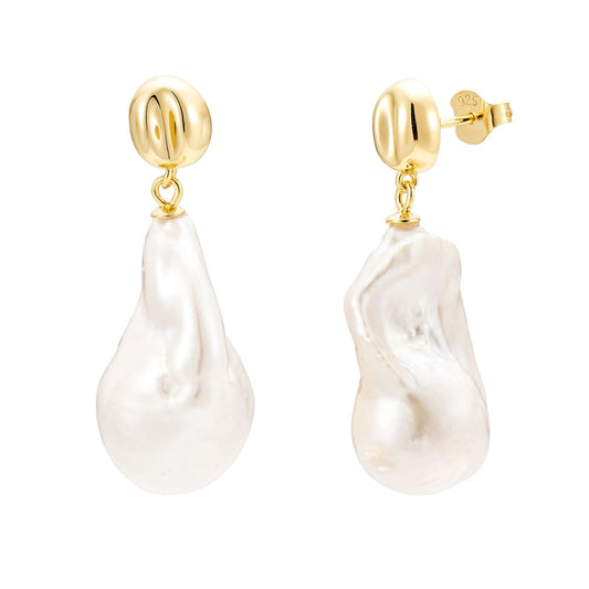 Large Pearl Dangle Pebble Earrings