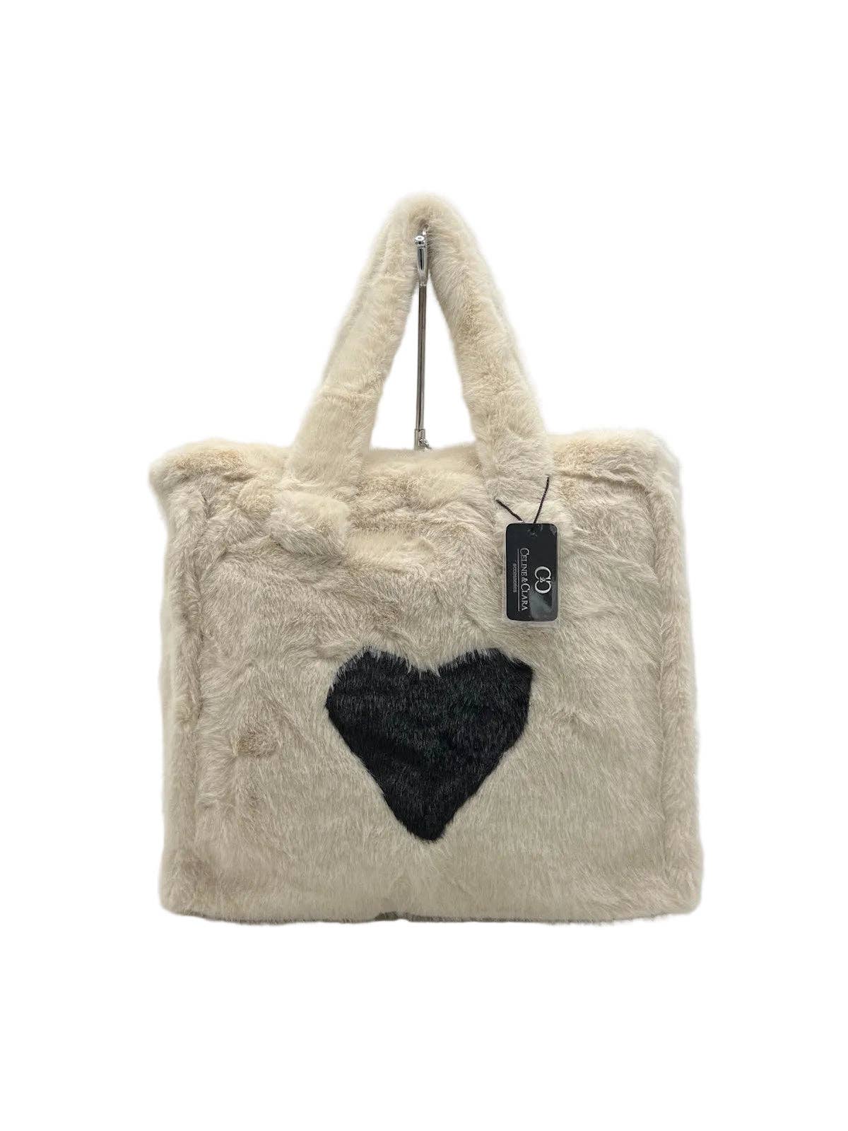 TEDDY- Plush Faux Fur Heart Tote Bag