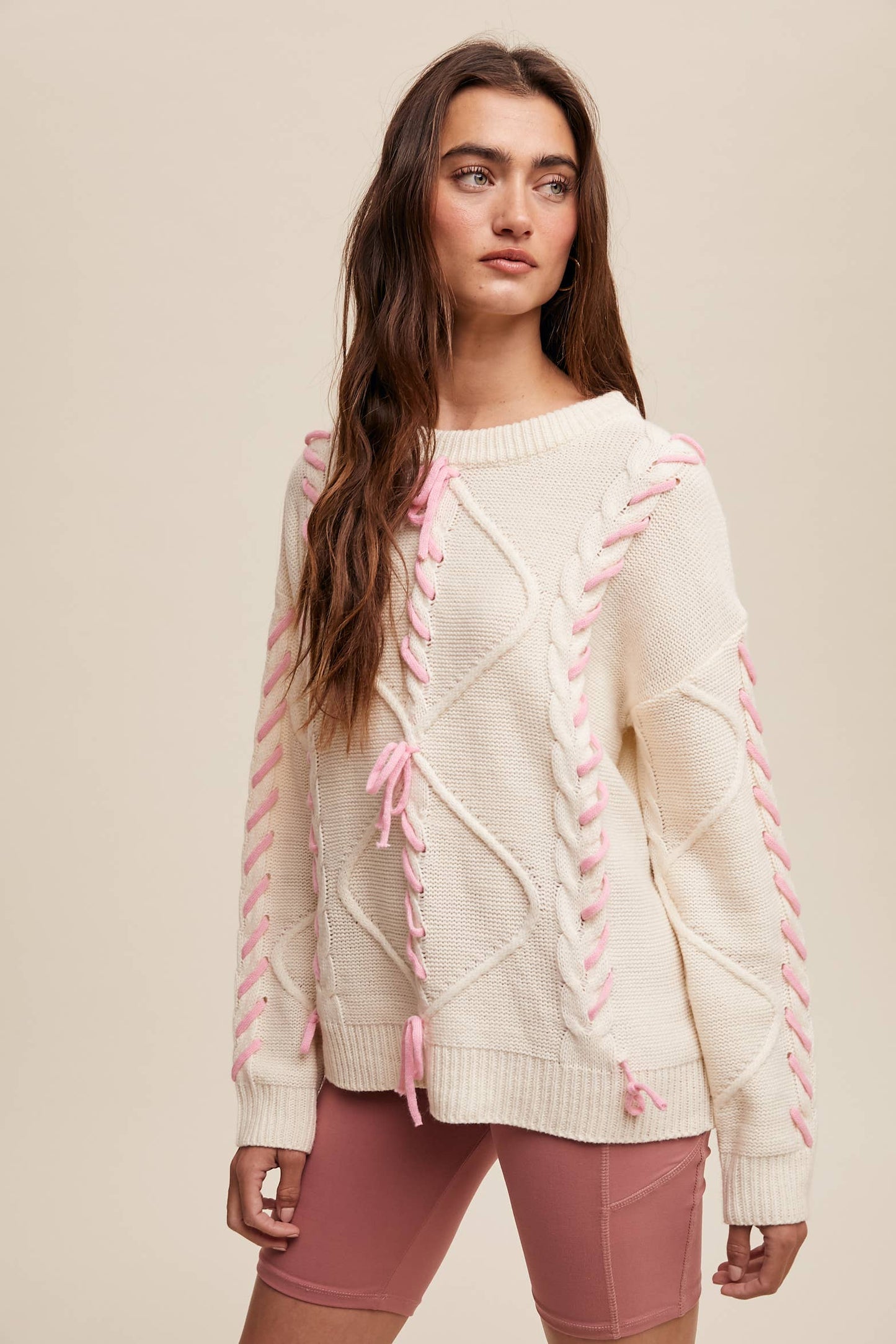 DOLLY- Lace Up Bow Sweater