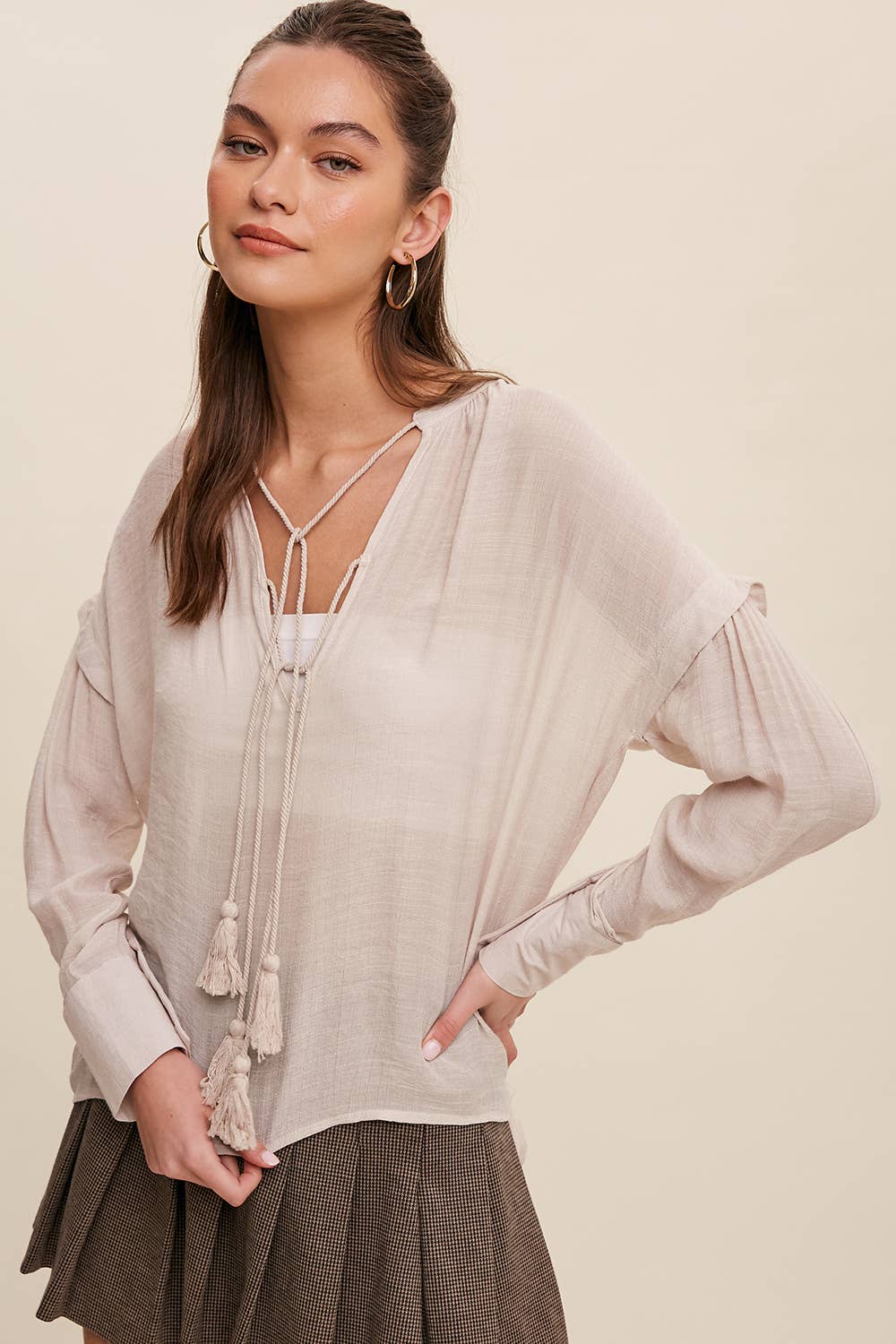 ASHLEY-Tassel Tie Boho Blouse