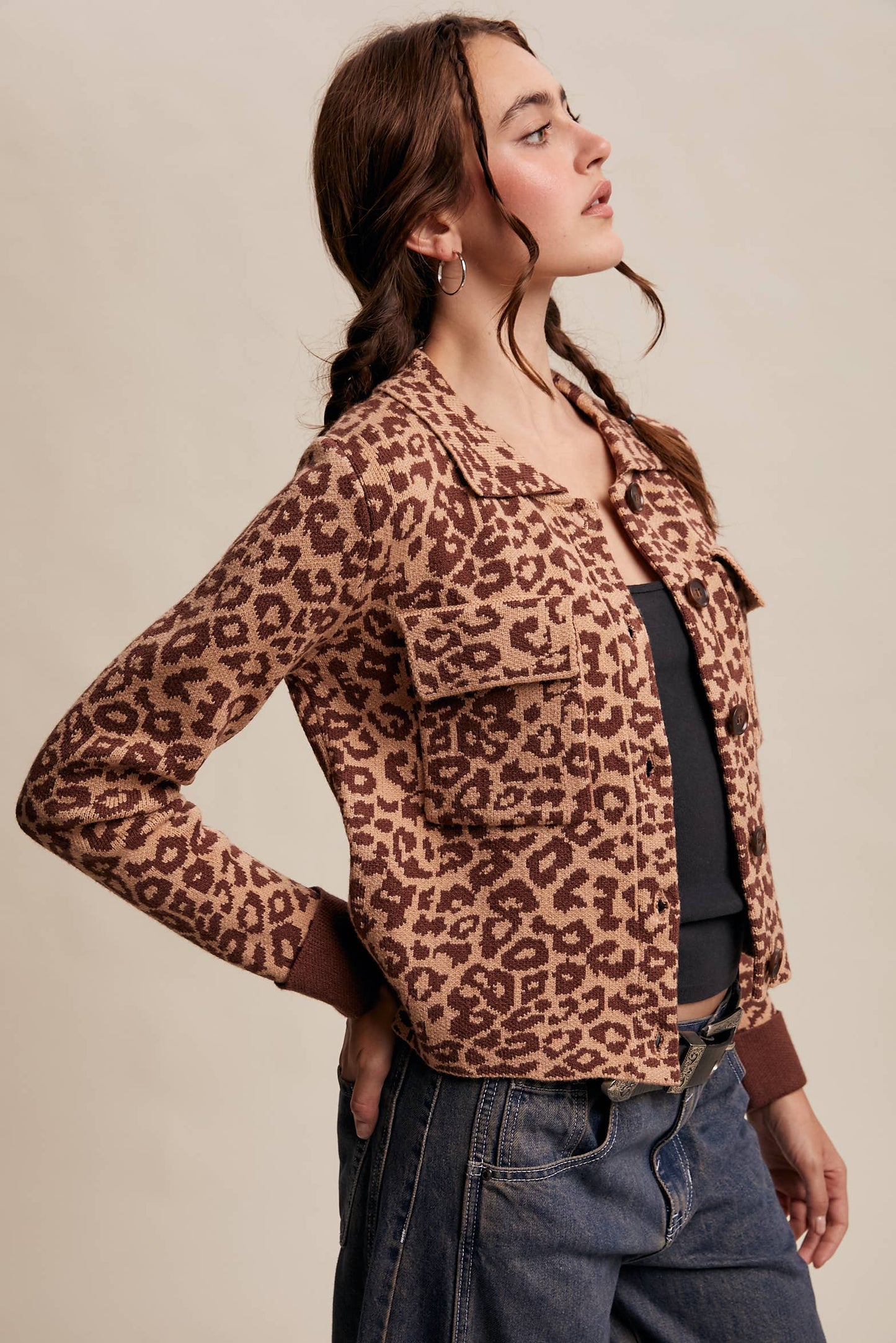 PAMELA: Leopard Knit Button-Up