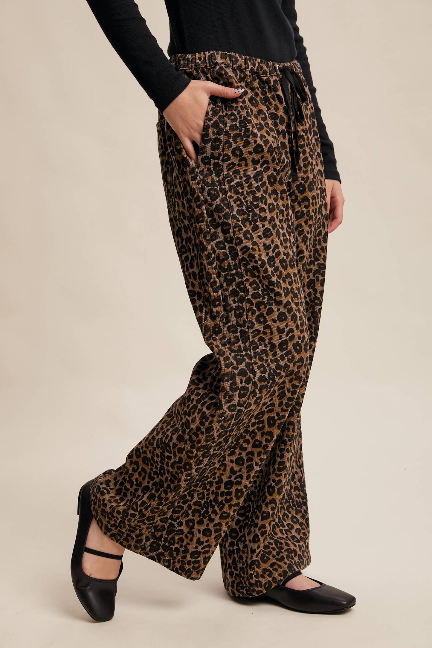 JANICE- Leopard Print Denim Wide-Leg Pants