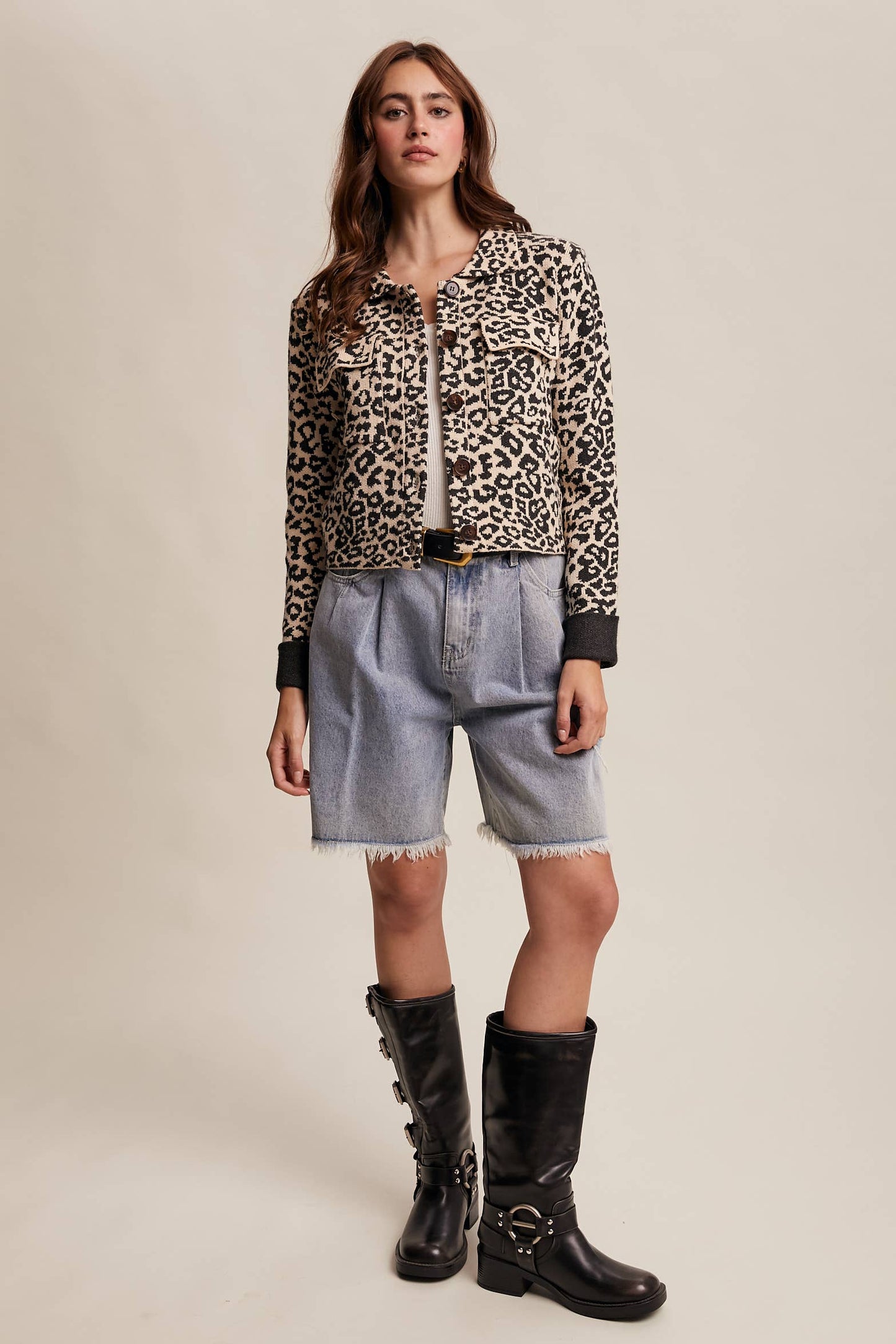 PAMELA: Leopard Knit Button-Up