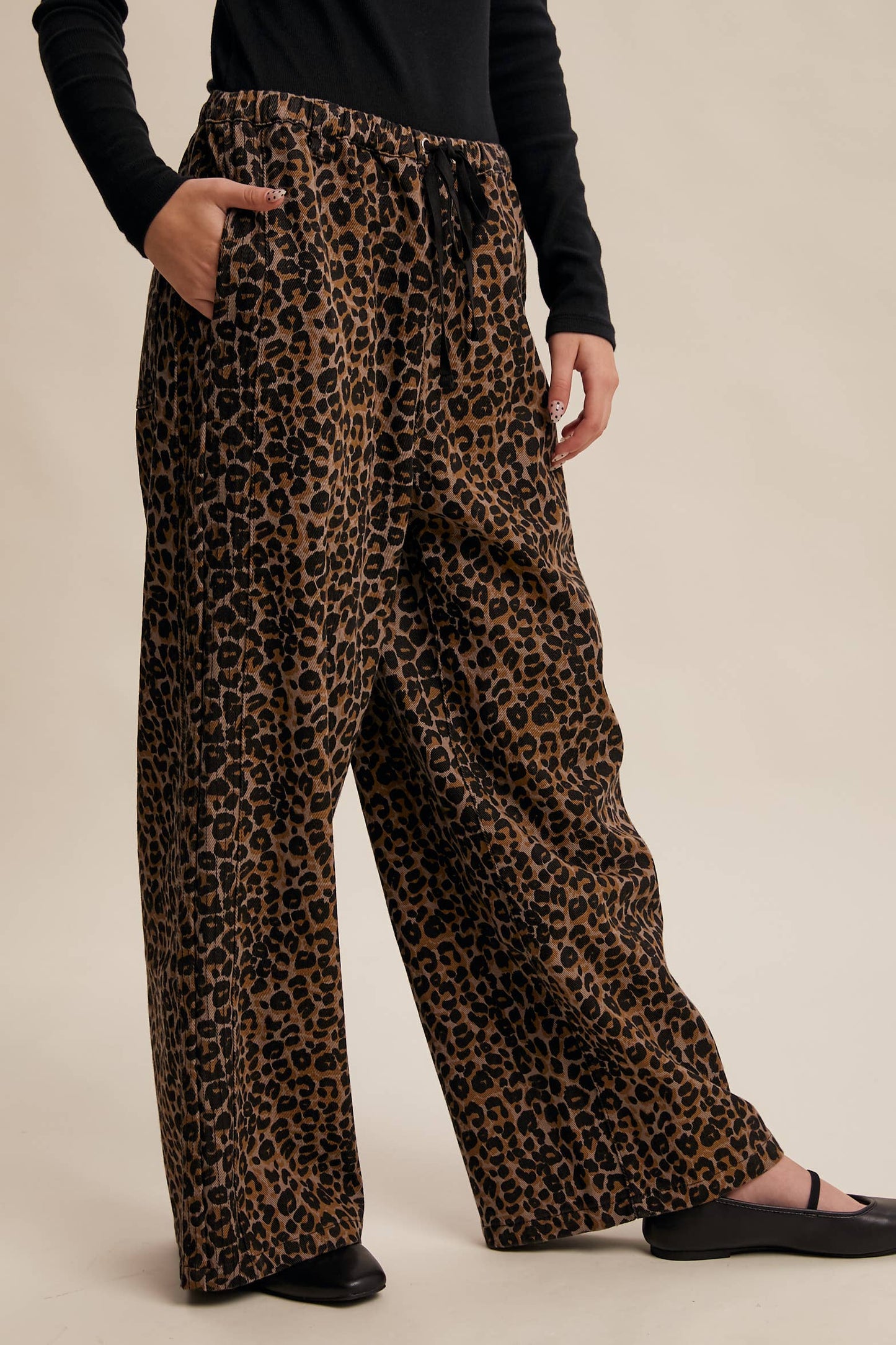JANICE- Leopard Print Denim Wide-Leg Pants