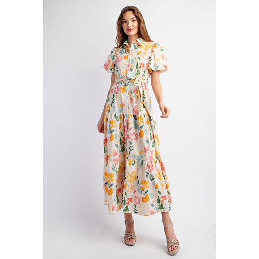KELLY: Maxi Dress With Puff Sleeve: Beige