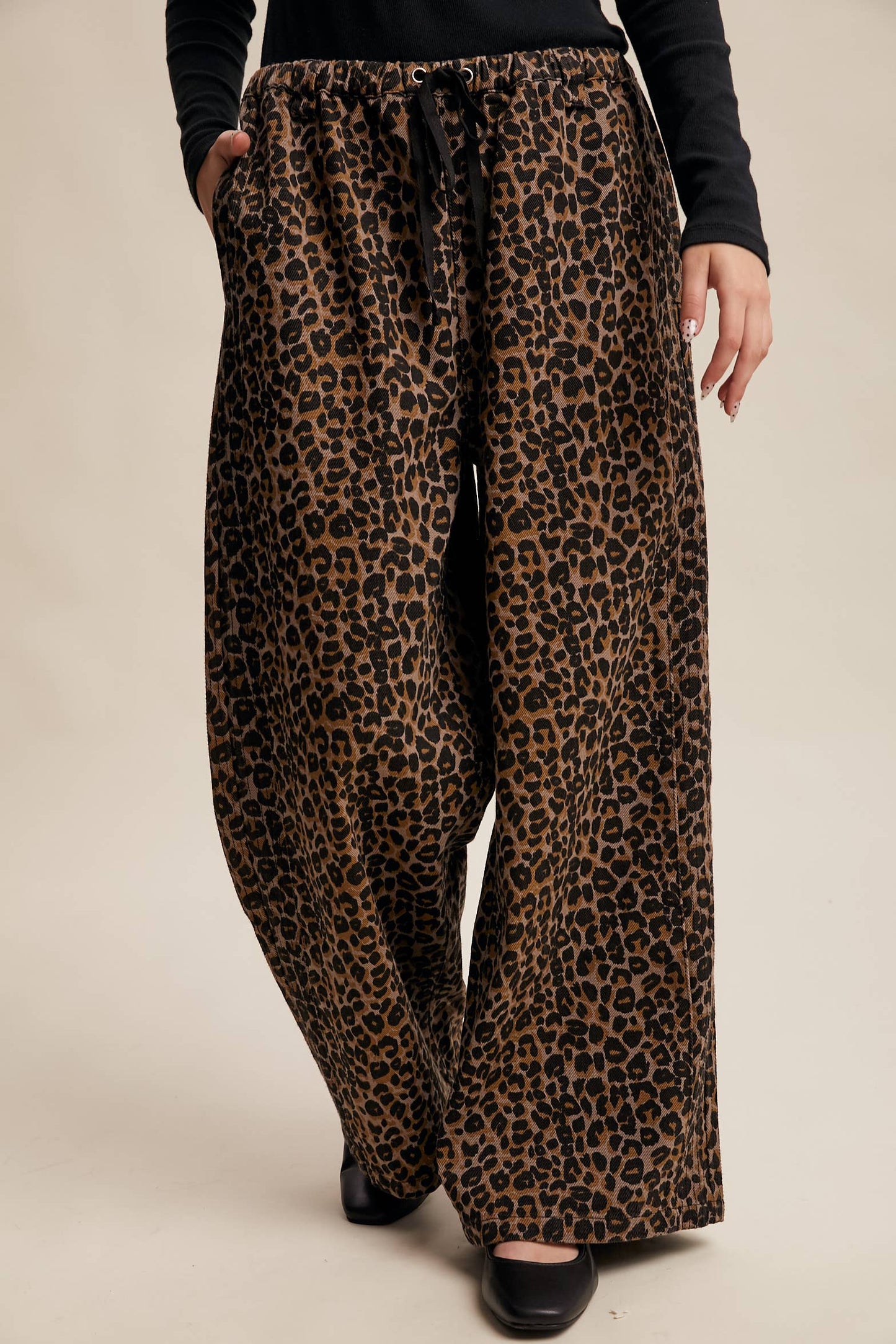 JANICE- Leopard Print Denim Wide-Leg Pants