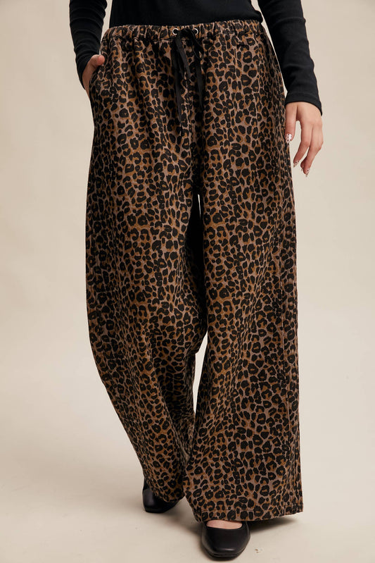 JANICE- Leopard Print Denim Wide-Leg Pants