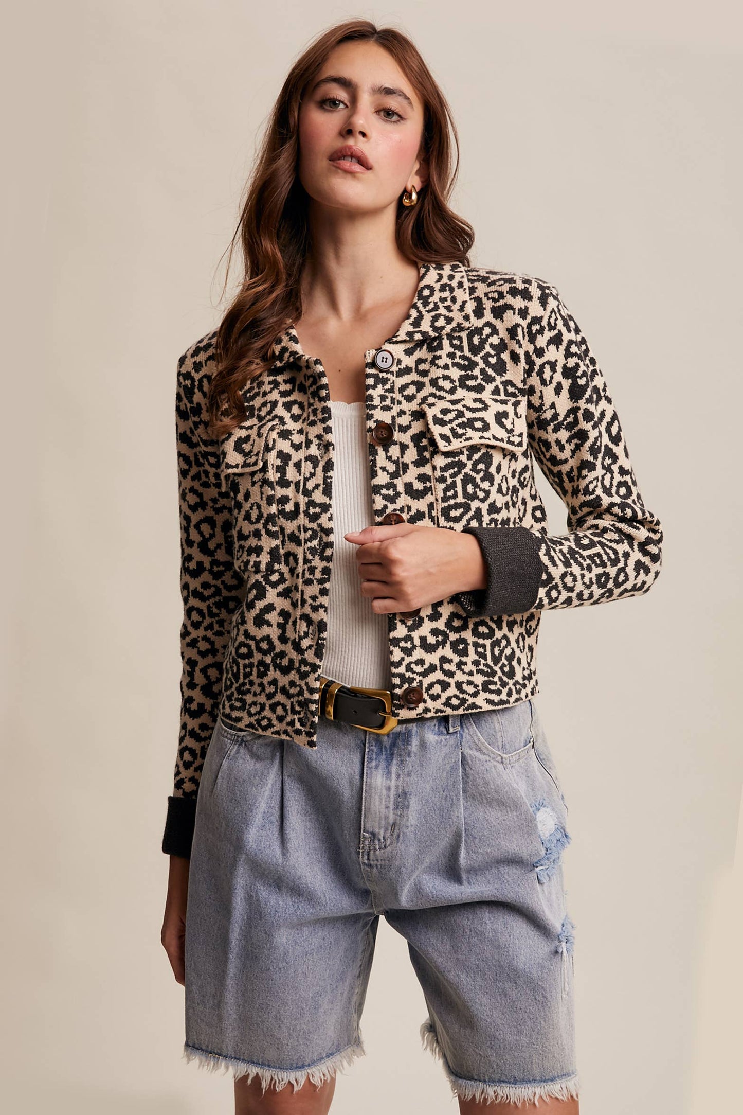 PAMELA: Leopard Knit Button-Up