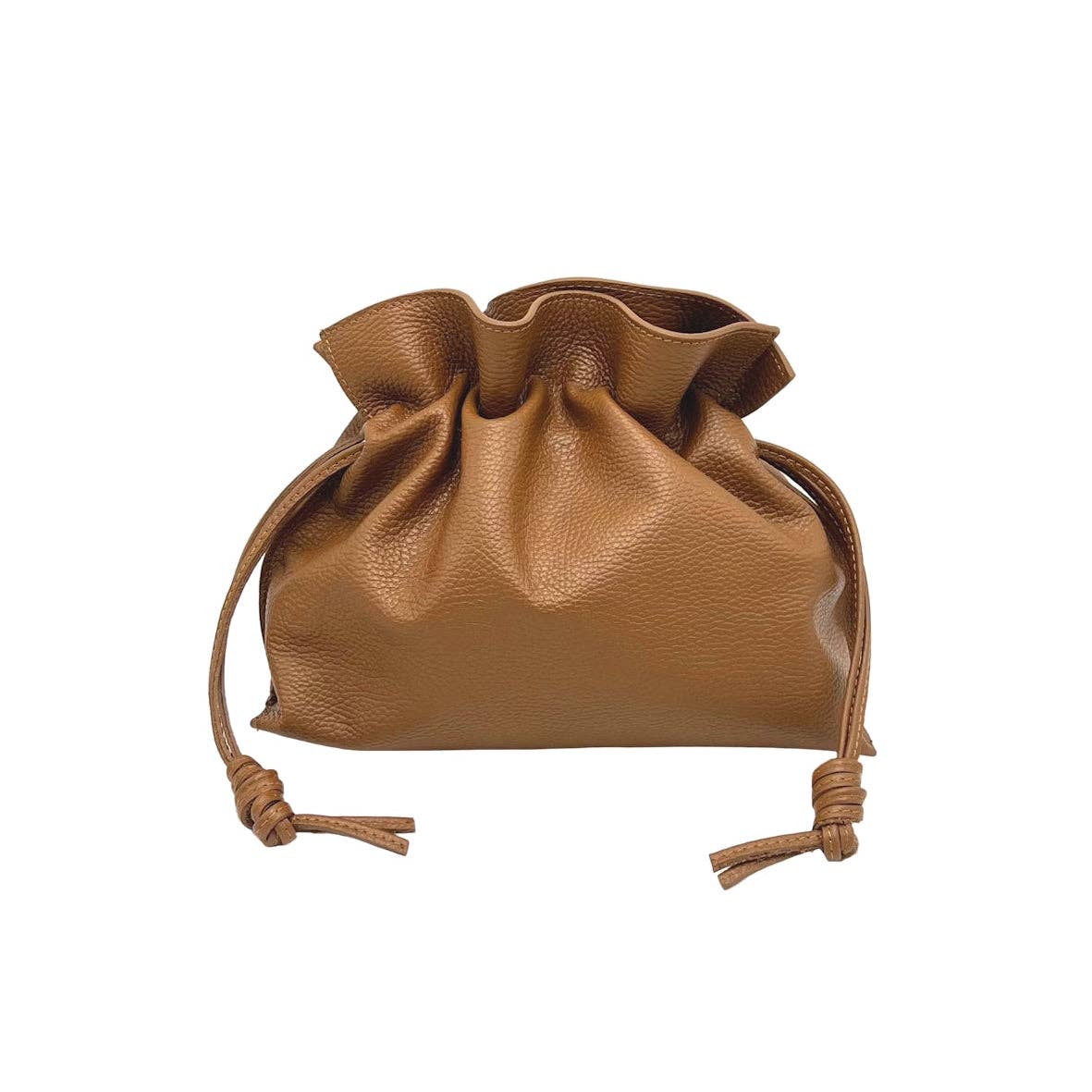 PAULINA- Genuine leather drawstring pouch with crossbody strap
