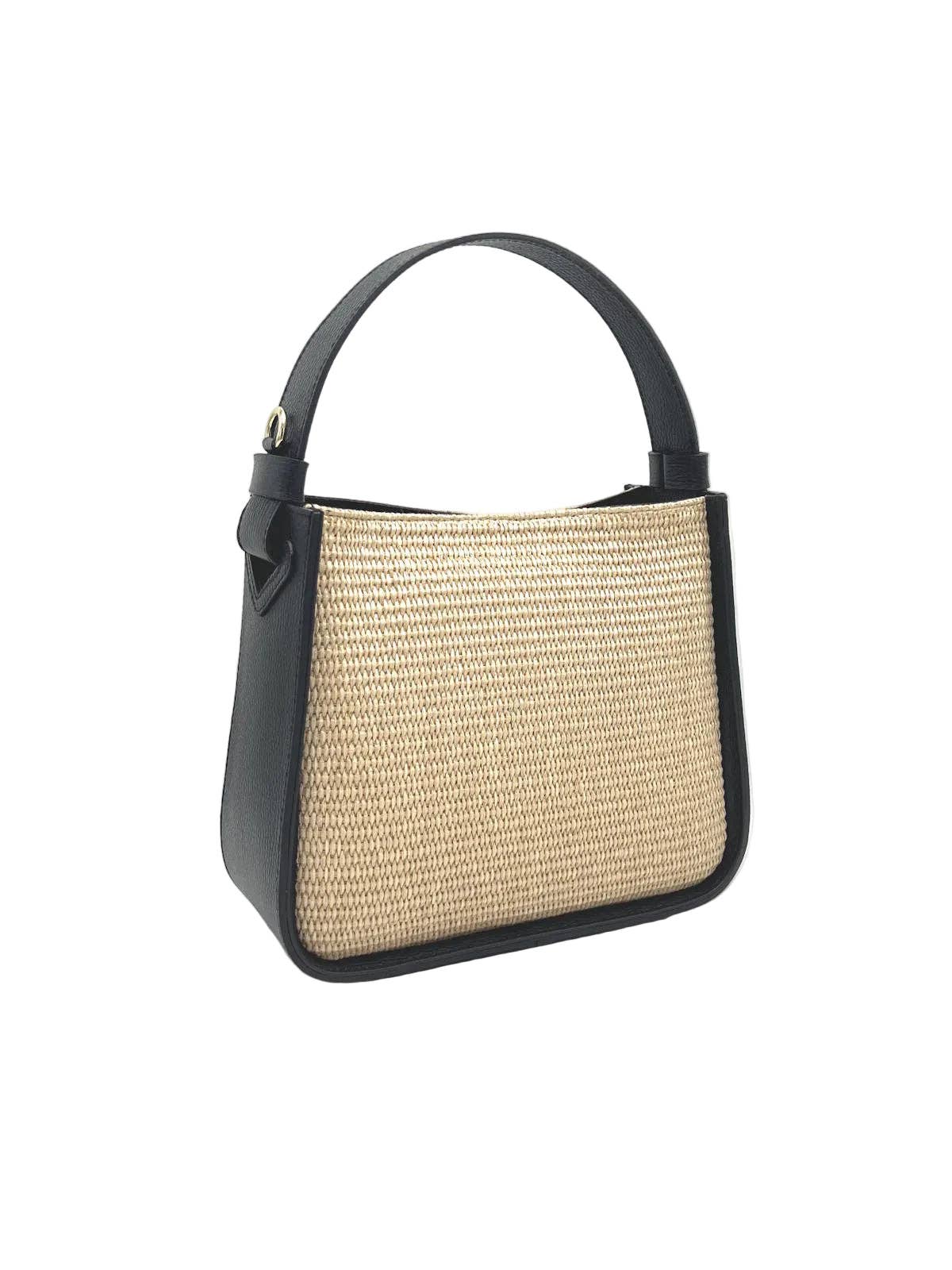 ISABELLA: Leather and Raffia Straw Handbag