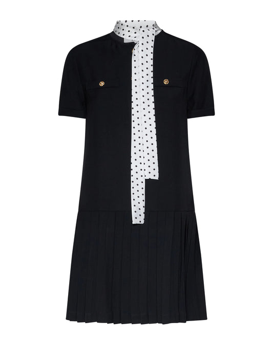 COCO-Black pleated dress with detachable scarf