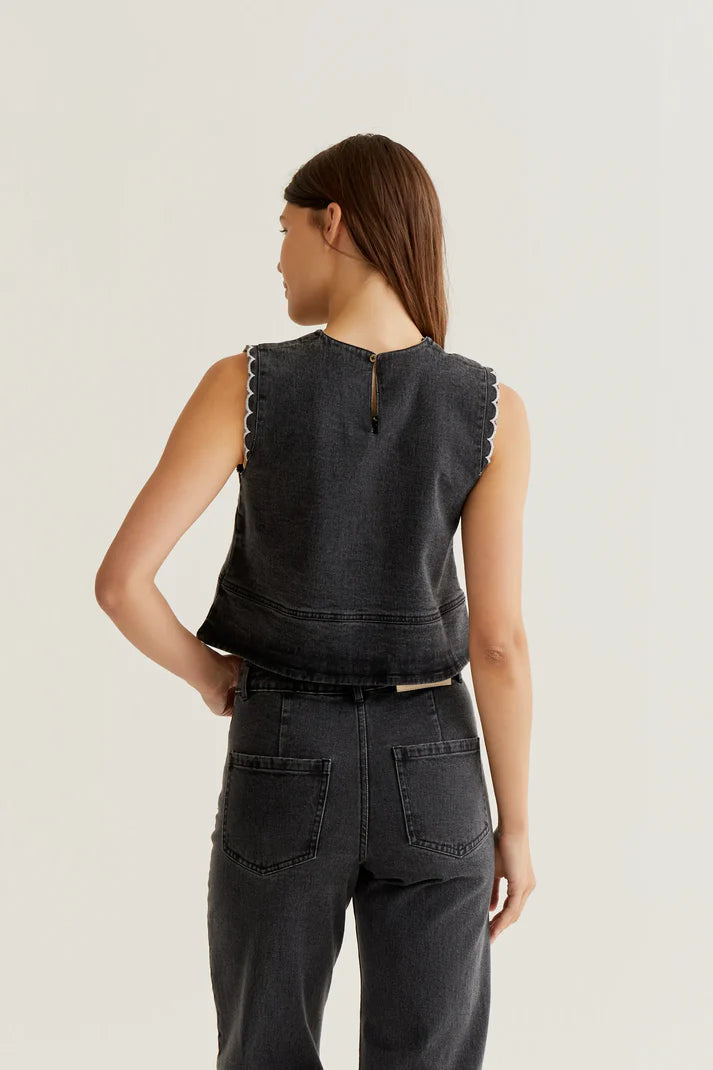 ONYX- Black Denim Top