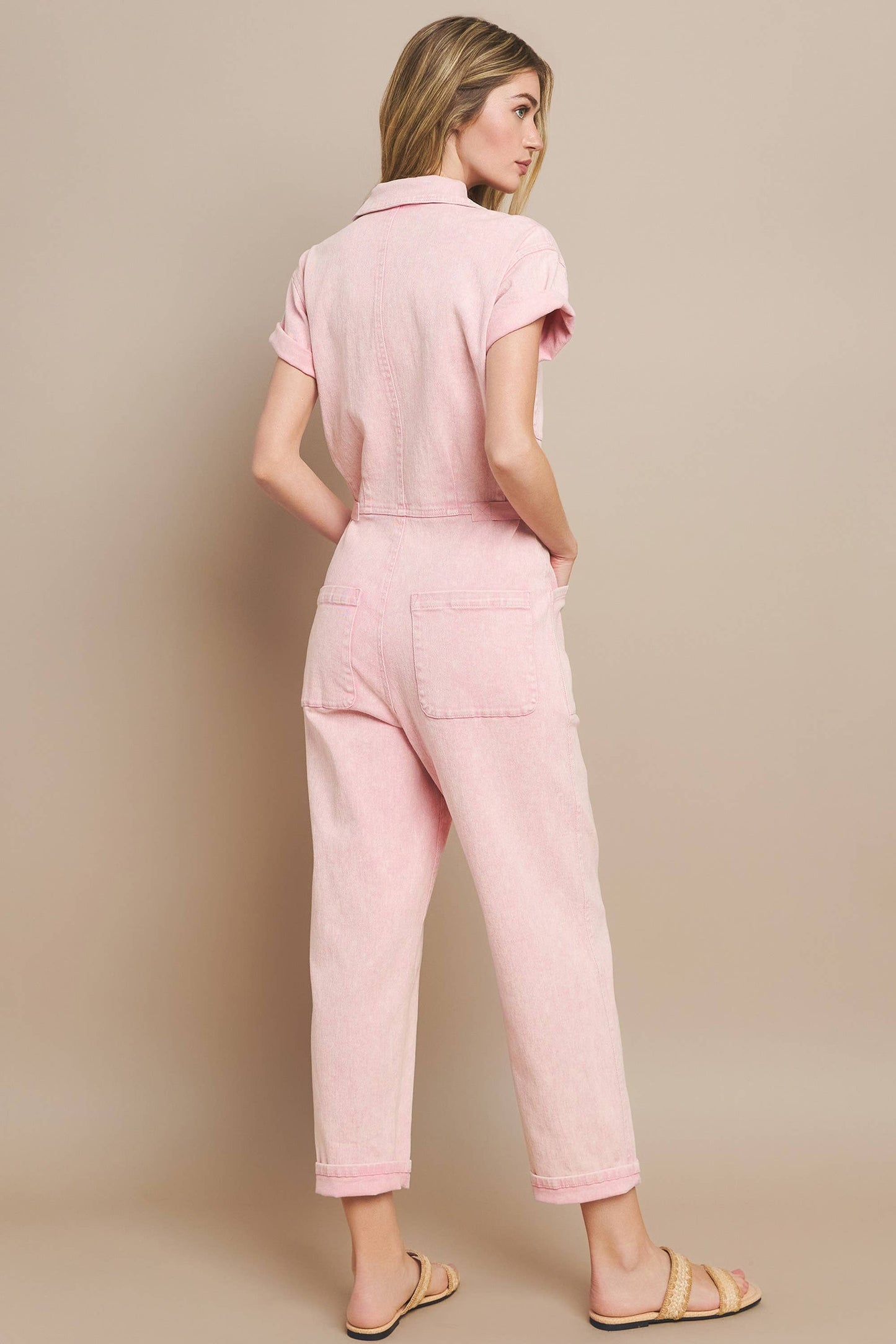 ROXANNE: Acid Wash Jumpsuit: Rose