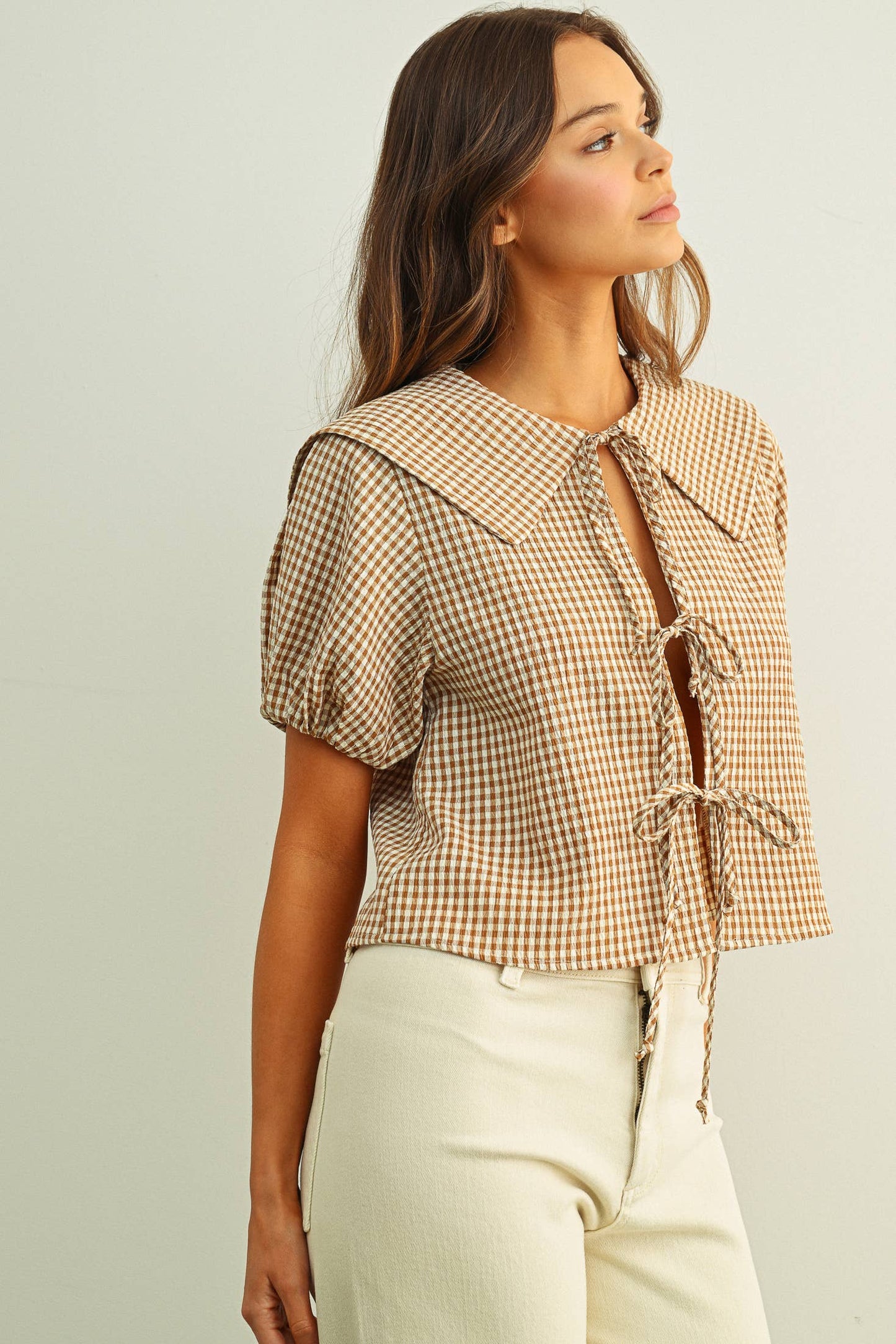 ELOISE- Front Tie Gingham Blouse