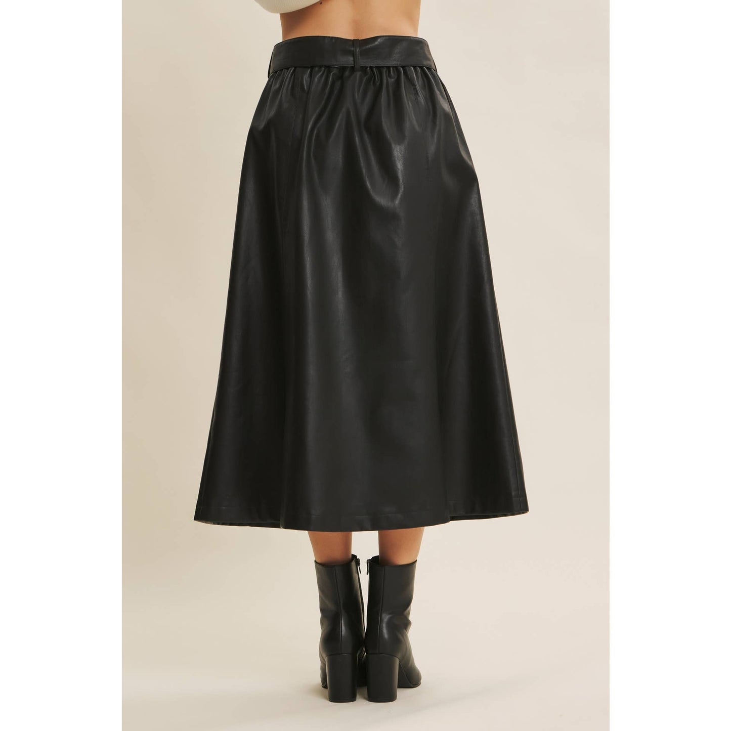 ALEXIS- Vegan Leather A-line Skirt