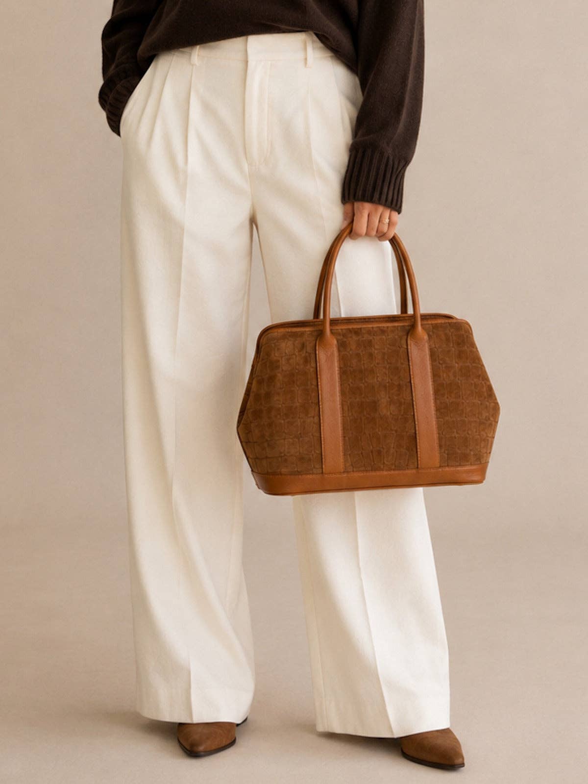 SOPHIE-Leather & Suede Croc-Embossed Bag