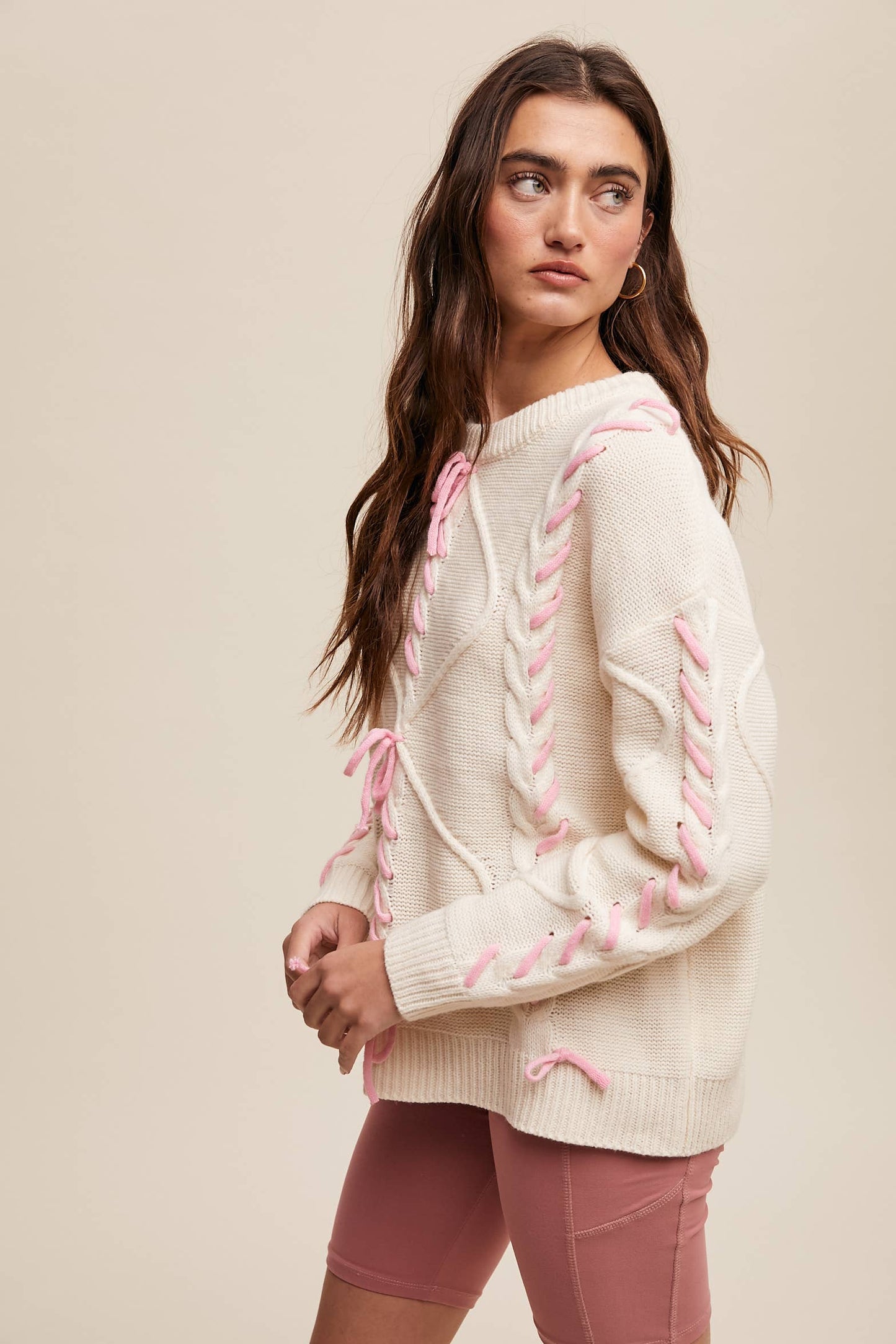 DOLLY- Lace Up Bow Sweater