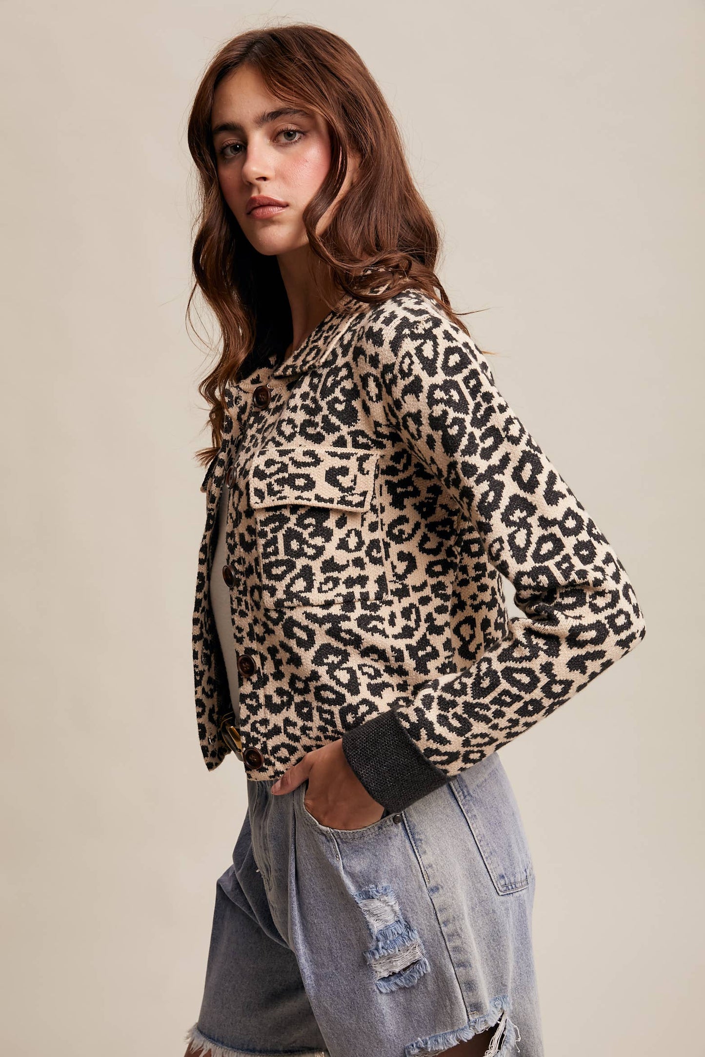 PAMELA: Leopard Knit Button-Up