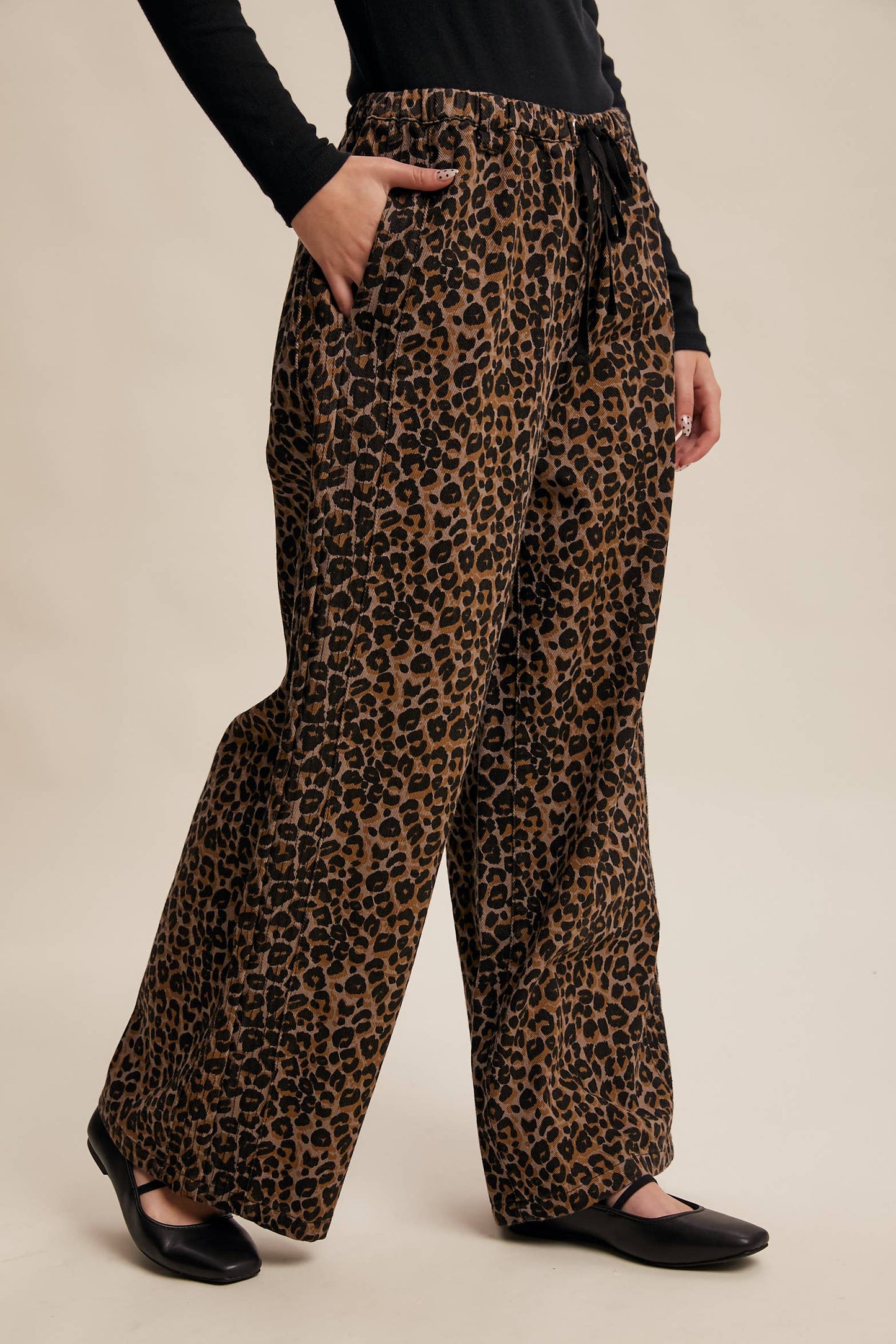 JANICE- Leopard Print Denim Wide-Leg Pants