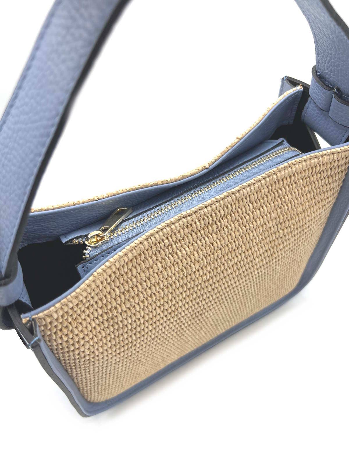 ISABELLA: Leather and Raffia Straw Handbag