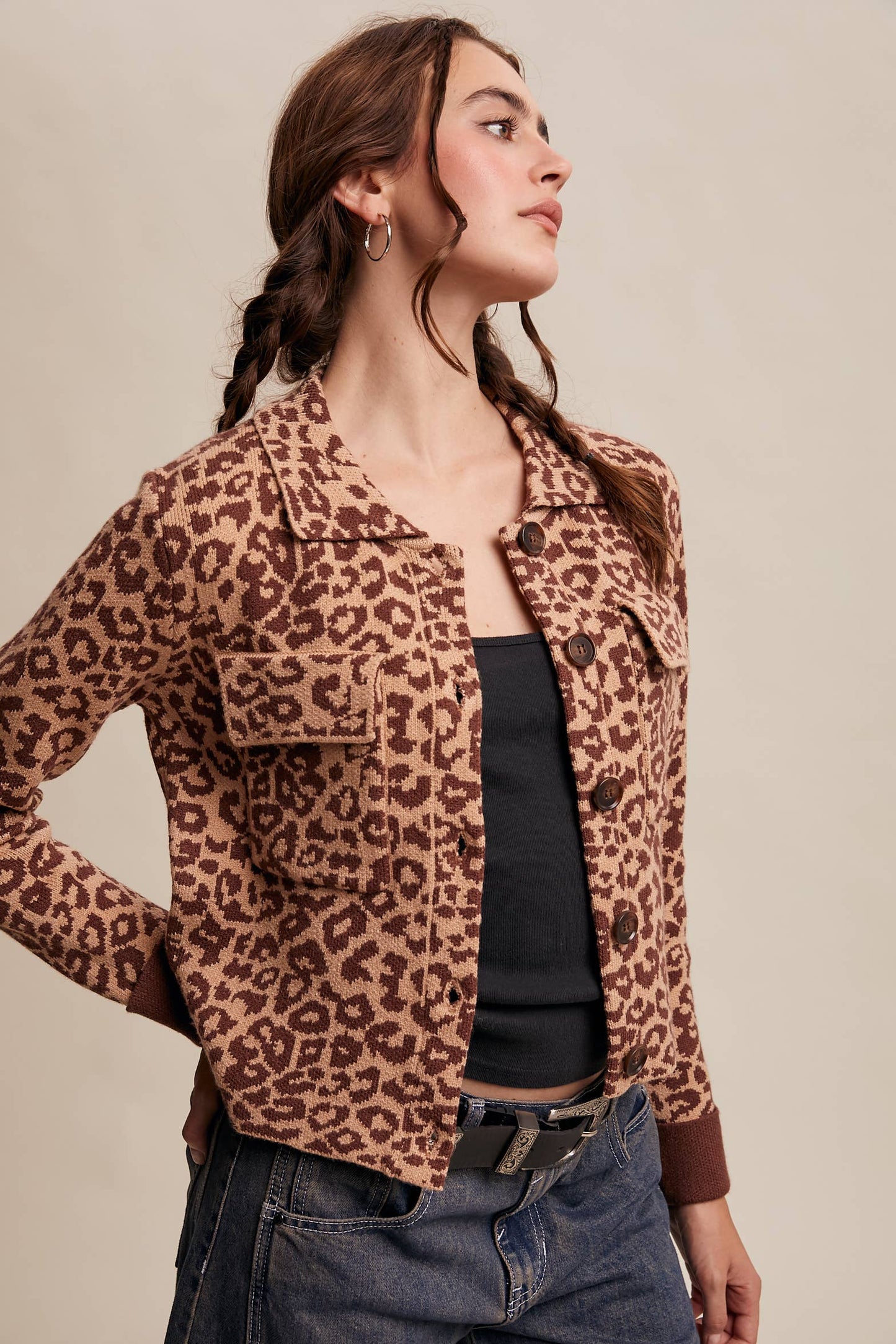 PAMELA: Leopard Knit Button-Up