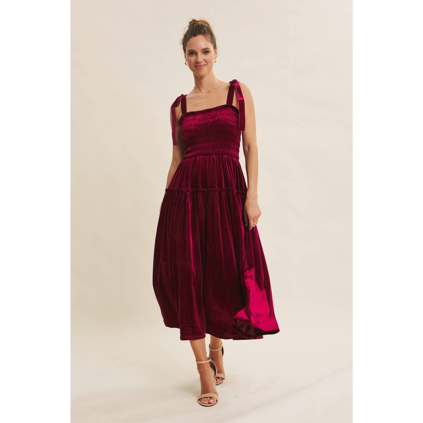 CANDACE- Velvet Smocked Midi Dress