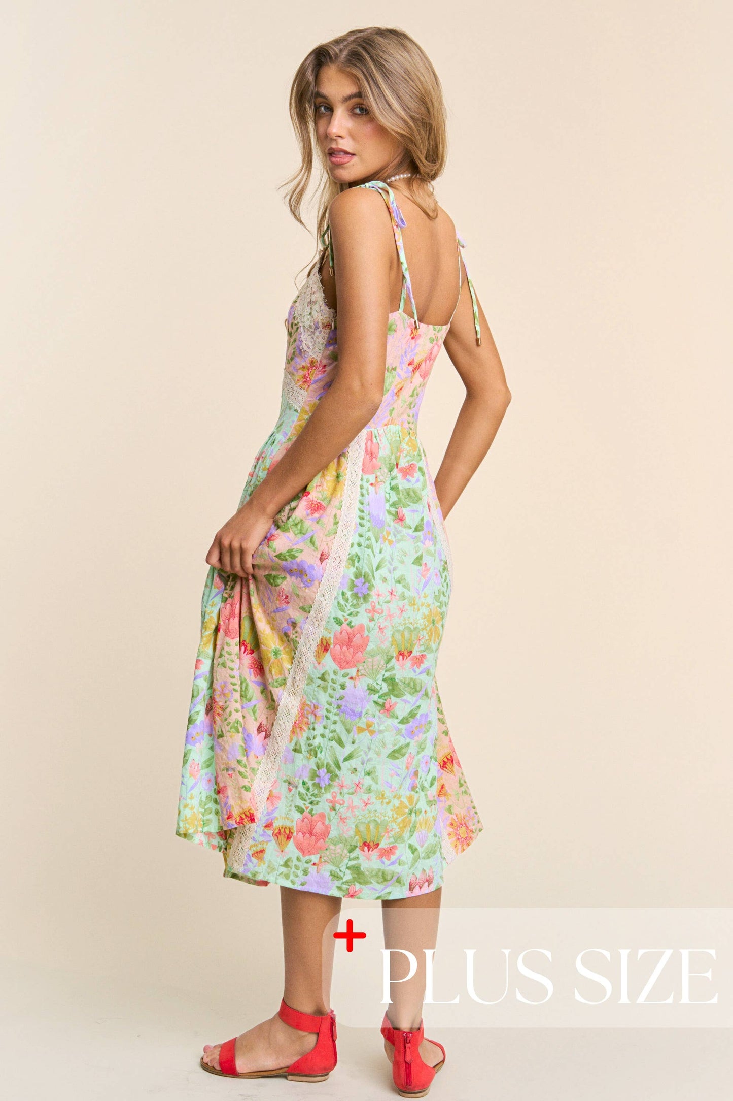 Spaghetti Multicolor Floral Print Midi