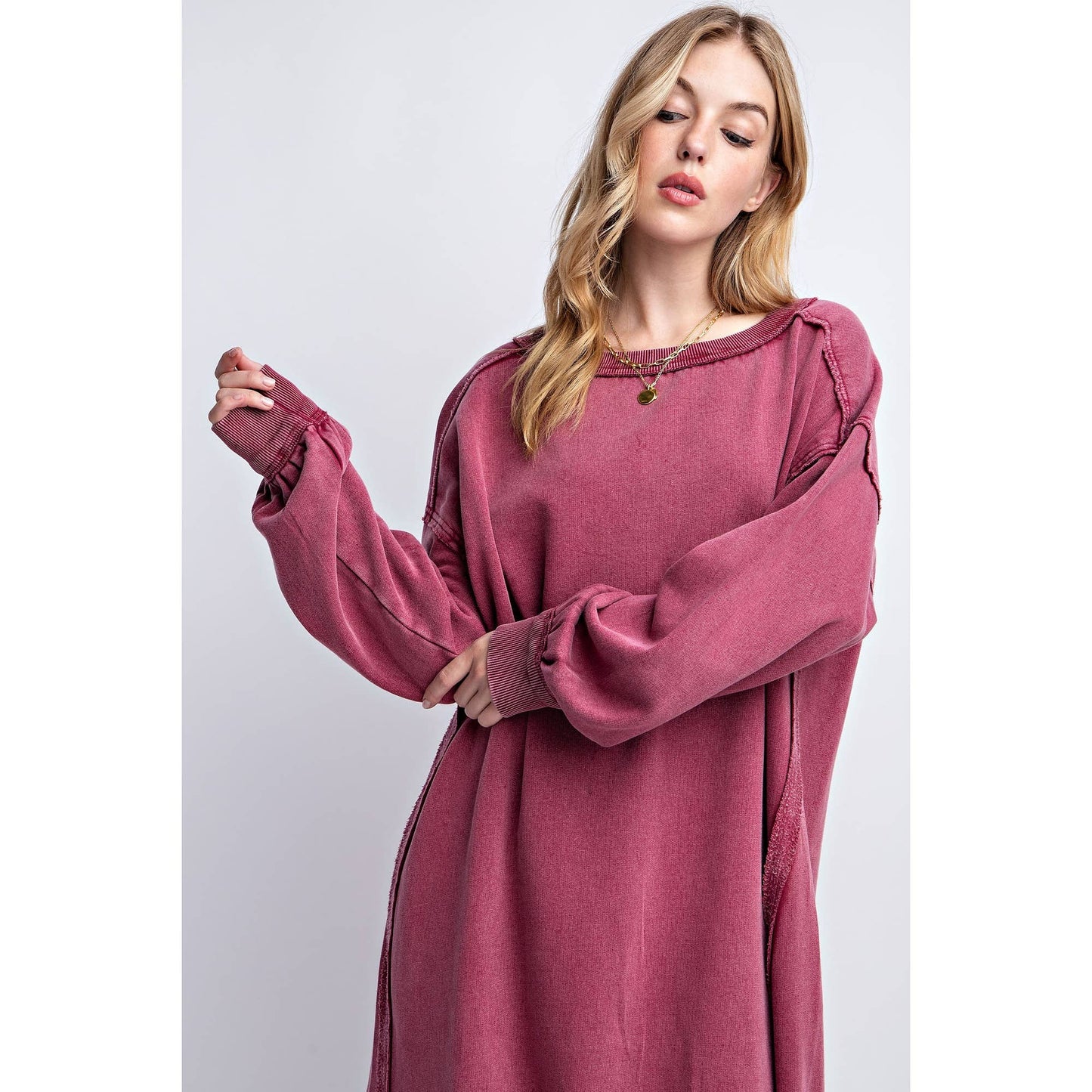 WASHED RELAXED FIT LONG DRESS: Black