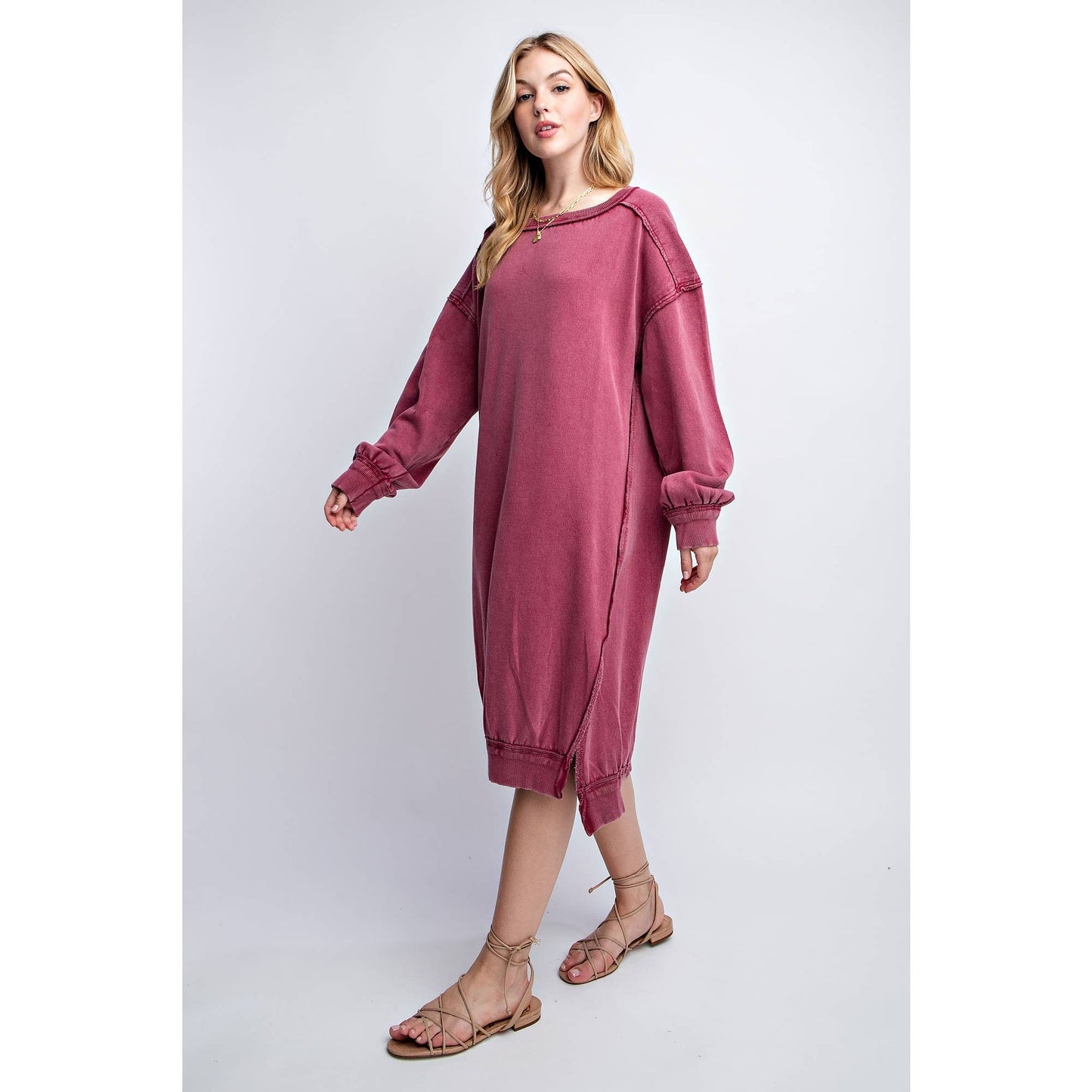 WASHED RELAXED FIT LONG DRESS: Black