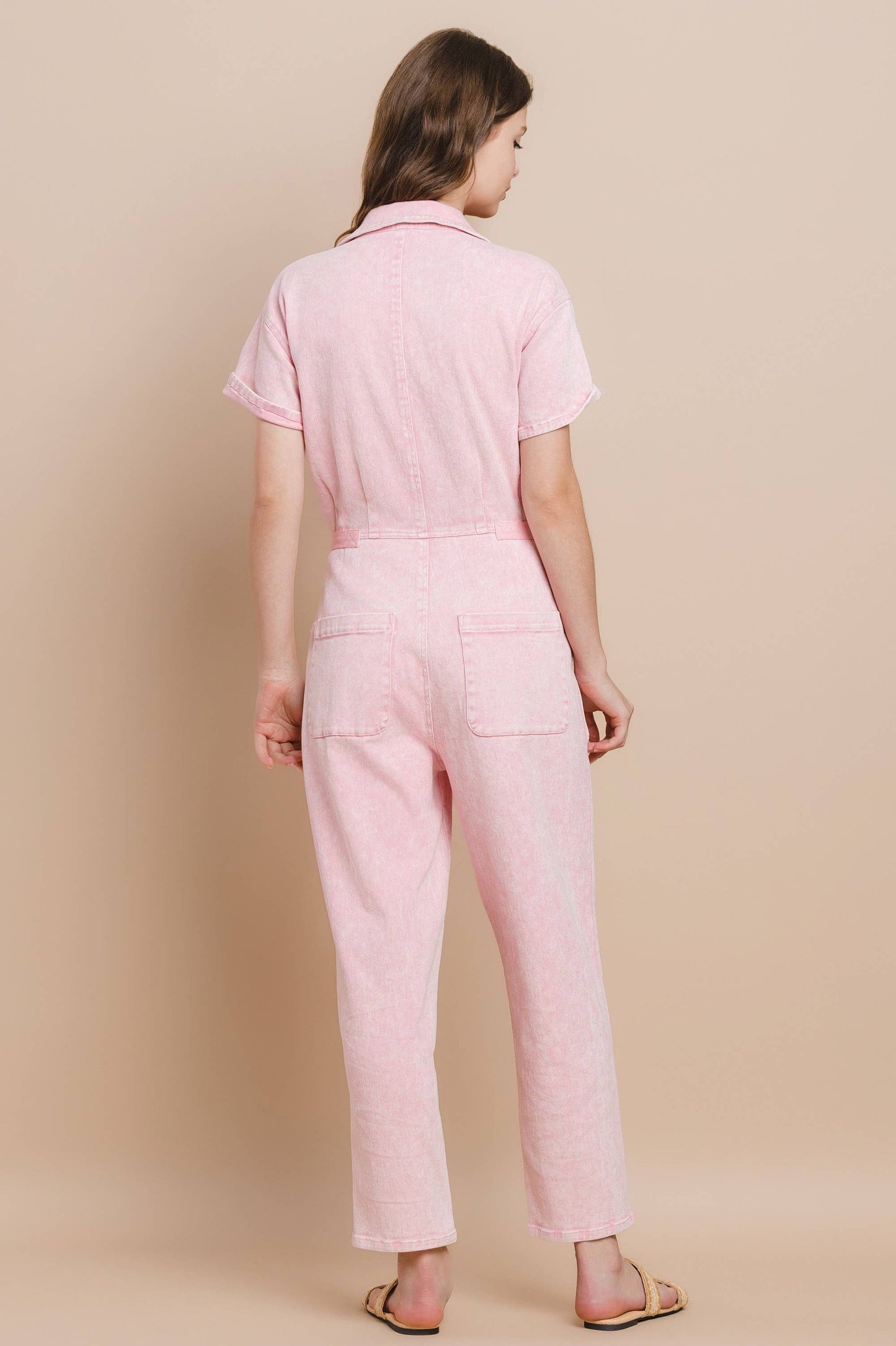 ROXANNE: Acid Wash Jumpsuit: Rose