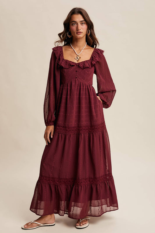 ABIGAIL- Ruffle Trim Tiered Maxi Dress