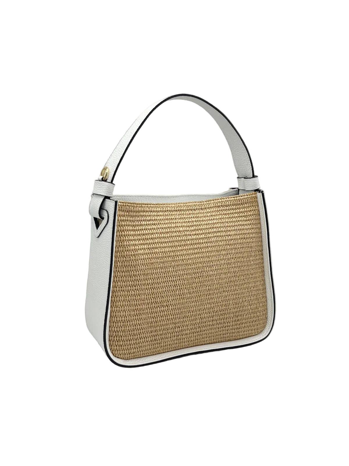 ISABELLA: Leather and Raffia Straw Handbag