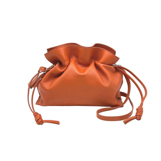 PAULINA- Genuine leather drawstring pouch with crossbody strap