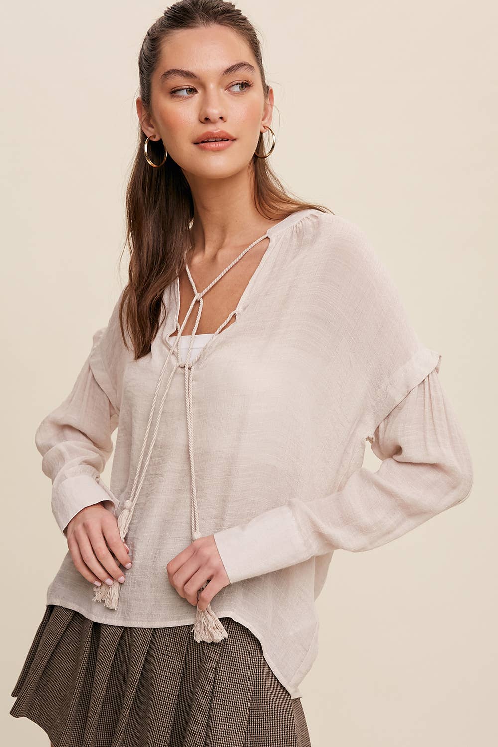 ASHLEY-Tassel Tie Boho Blouse