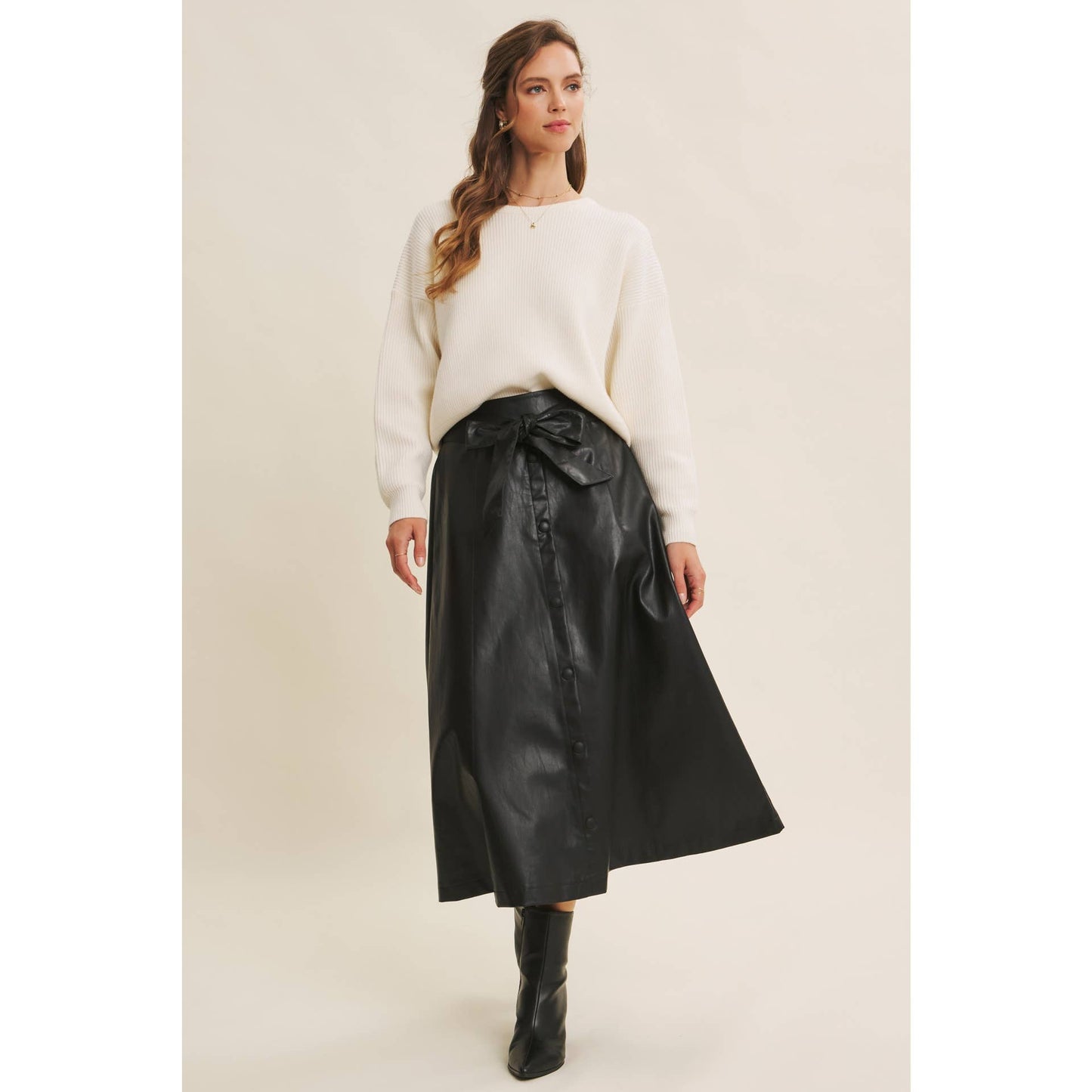 ALEXIS- Vegan Leather A-line Skirt