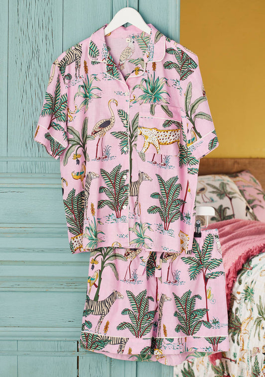 Jungle Print Short Pyjamas - Pink