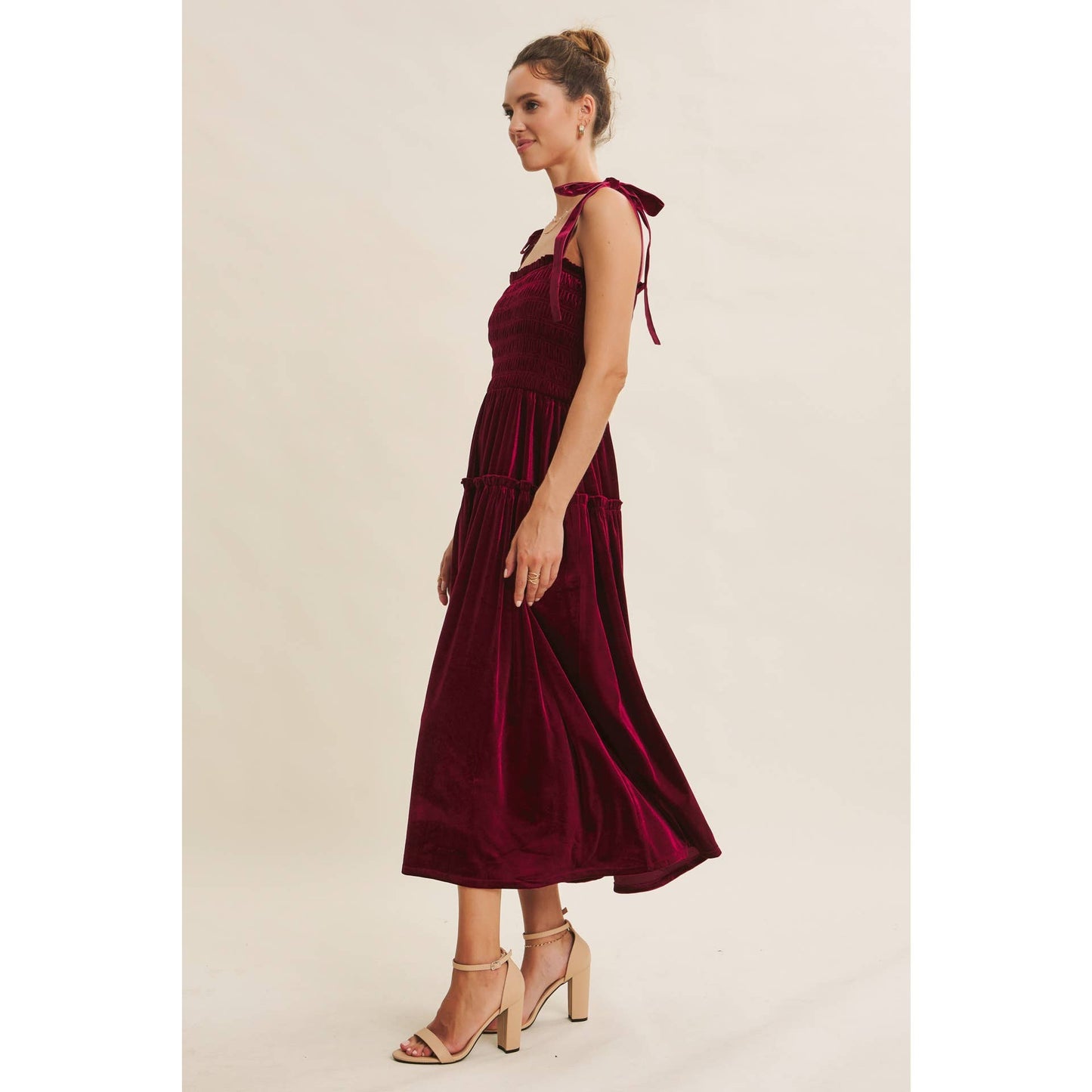 CANDACE- Velvet Smocked Midi Dress