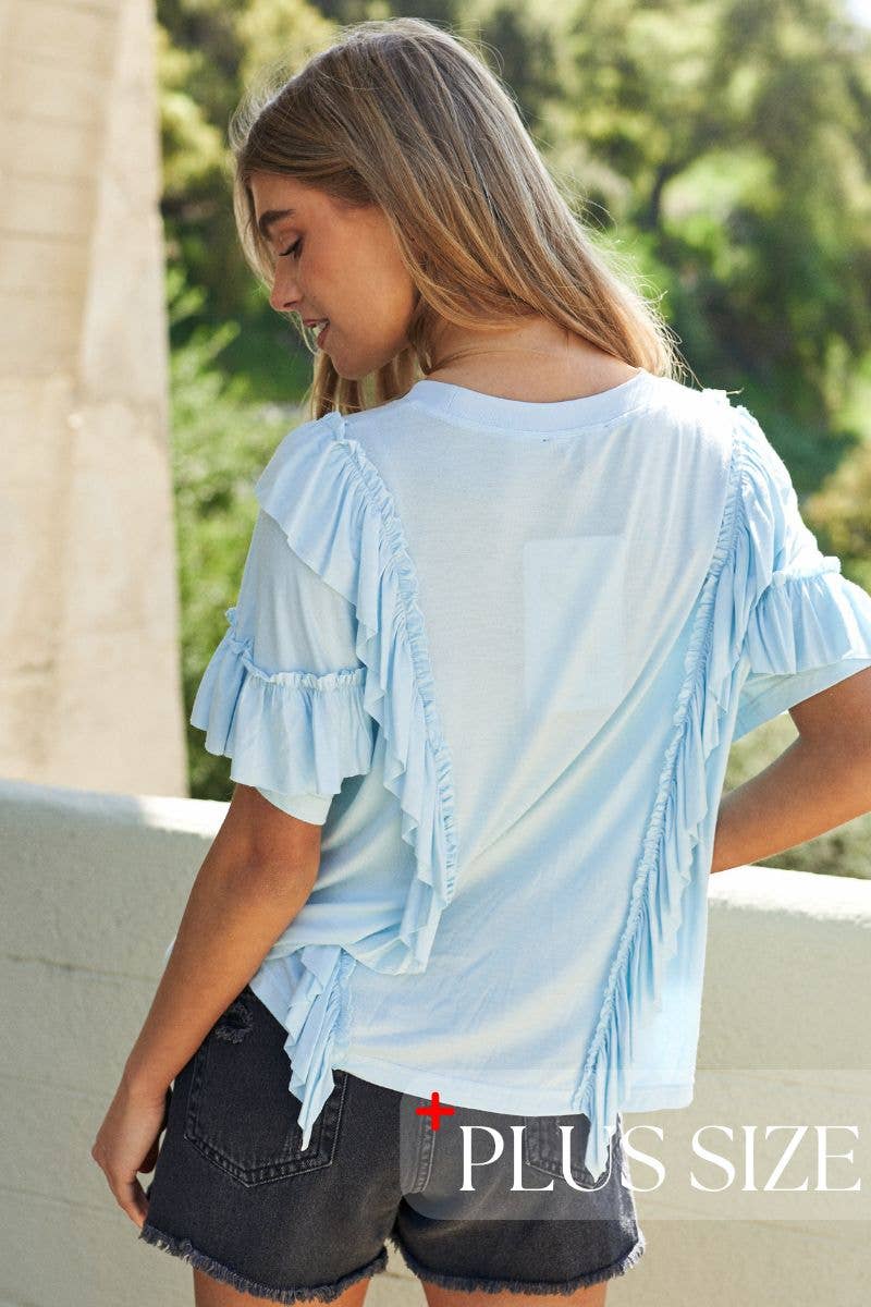 Round Neck V Ruffle Knit Top